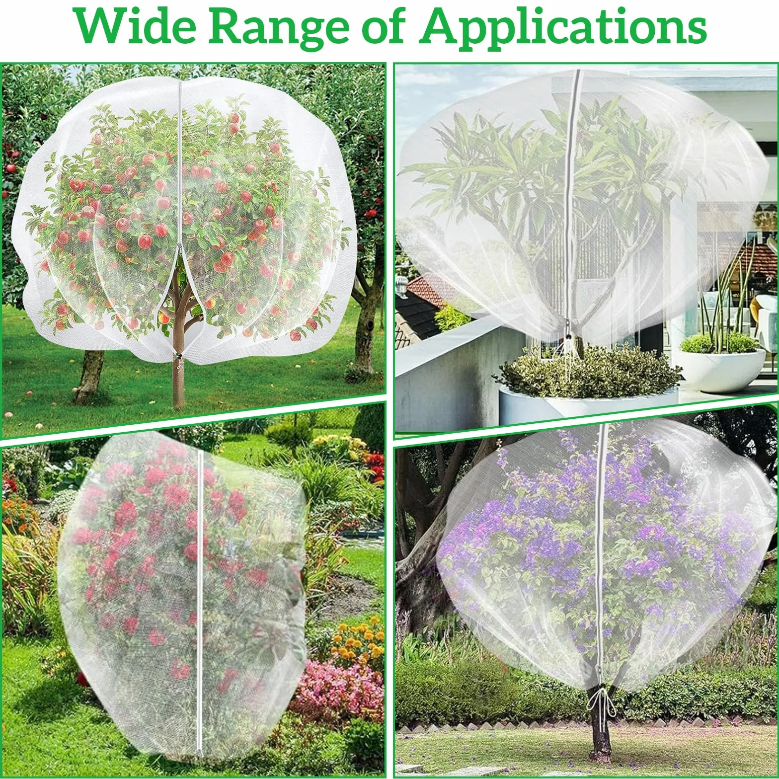 Filets Pour Arbres Fruitiers 2.4x2.4 m Lot de 2 Avec Fermeture Éclair Cordon de Serrage Réutilisable Jardin Vergers