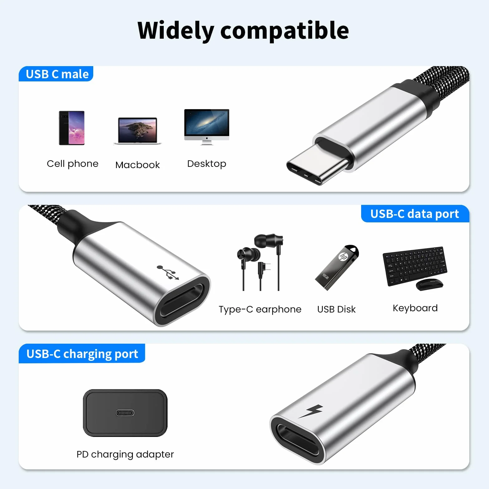 MOGOOD Câble Répartiteur USB C 60W 2 en 1, Adaptateur USB C vers 2 Type C Femelle pour Macbook Air, Samsung Galaxy, Pixel