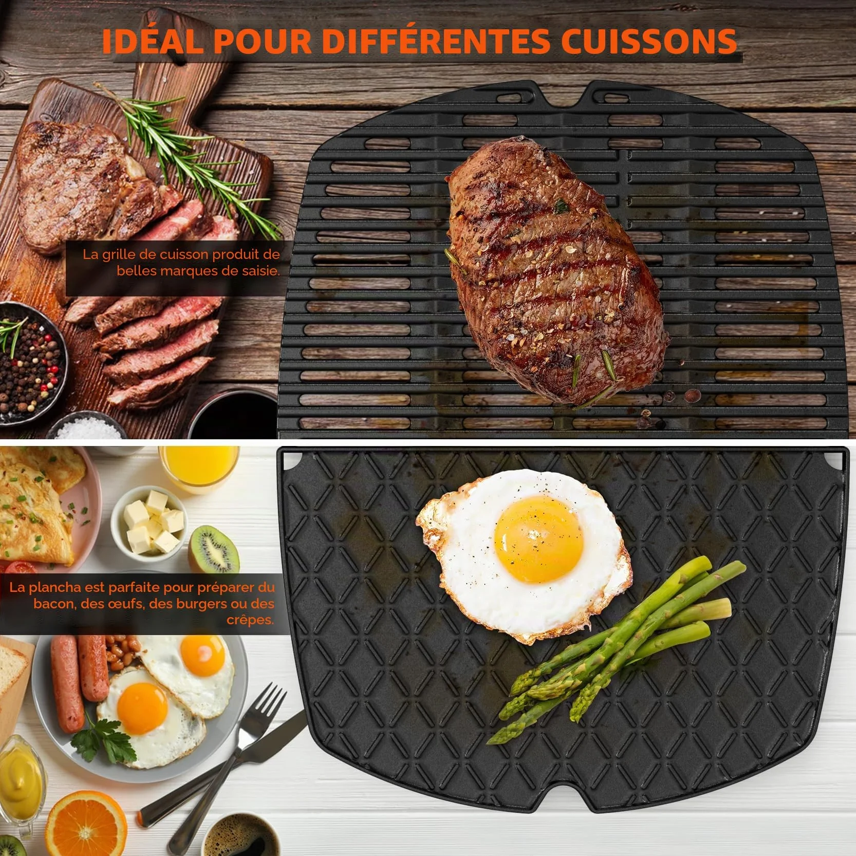 onlyfire Plaque de Cuisson Réversible Grille Weber Q 200/2000 Pièces Rechange 6559 7645 Barbecue Fonte
