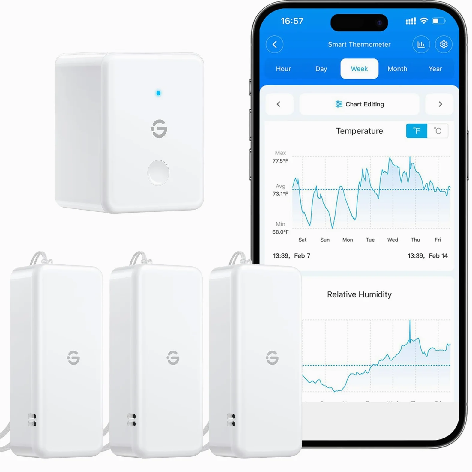 GoveeLife Thermomètre hygromètre WLAN interne, lot de 3 pièces, température intelligente et compteur d'humidité de l'air avec notification d'application et stockage de données, convient à la serre