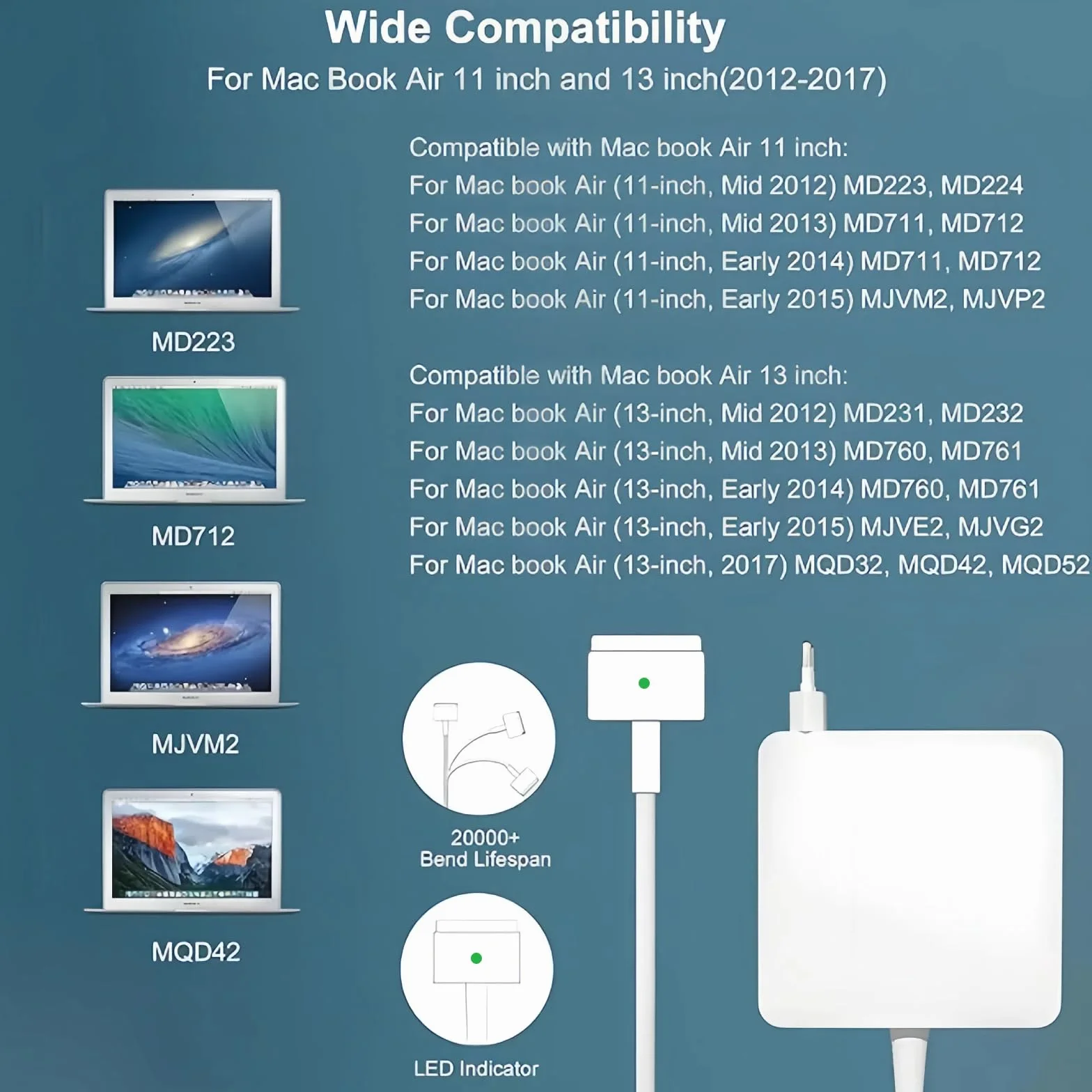 Chargeur MacBook Air 45W T-Tip Compatible A1435 A1436 A1465 A1466 2012-2017