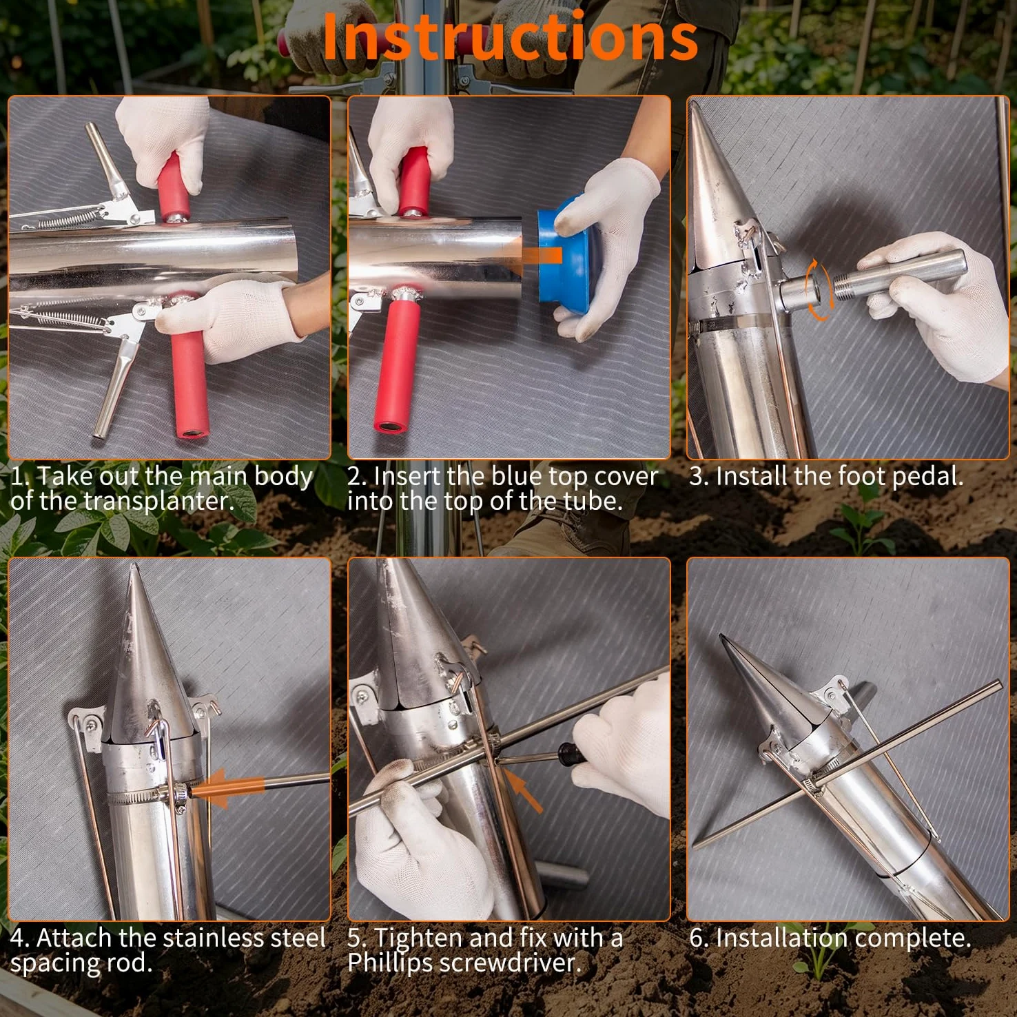 BAUSATZ Lot de 2 outils de transplantation de bulbes de jardin, outil de jardinière de bulbes de 86,4 cm de long, en acier inoxydable, pour transplanter des légumes, planteur de semis | Lot de 2 pièces
