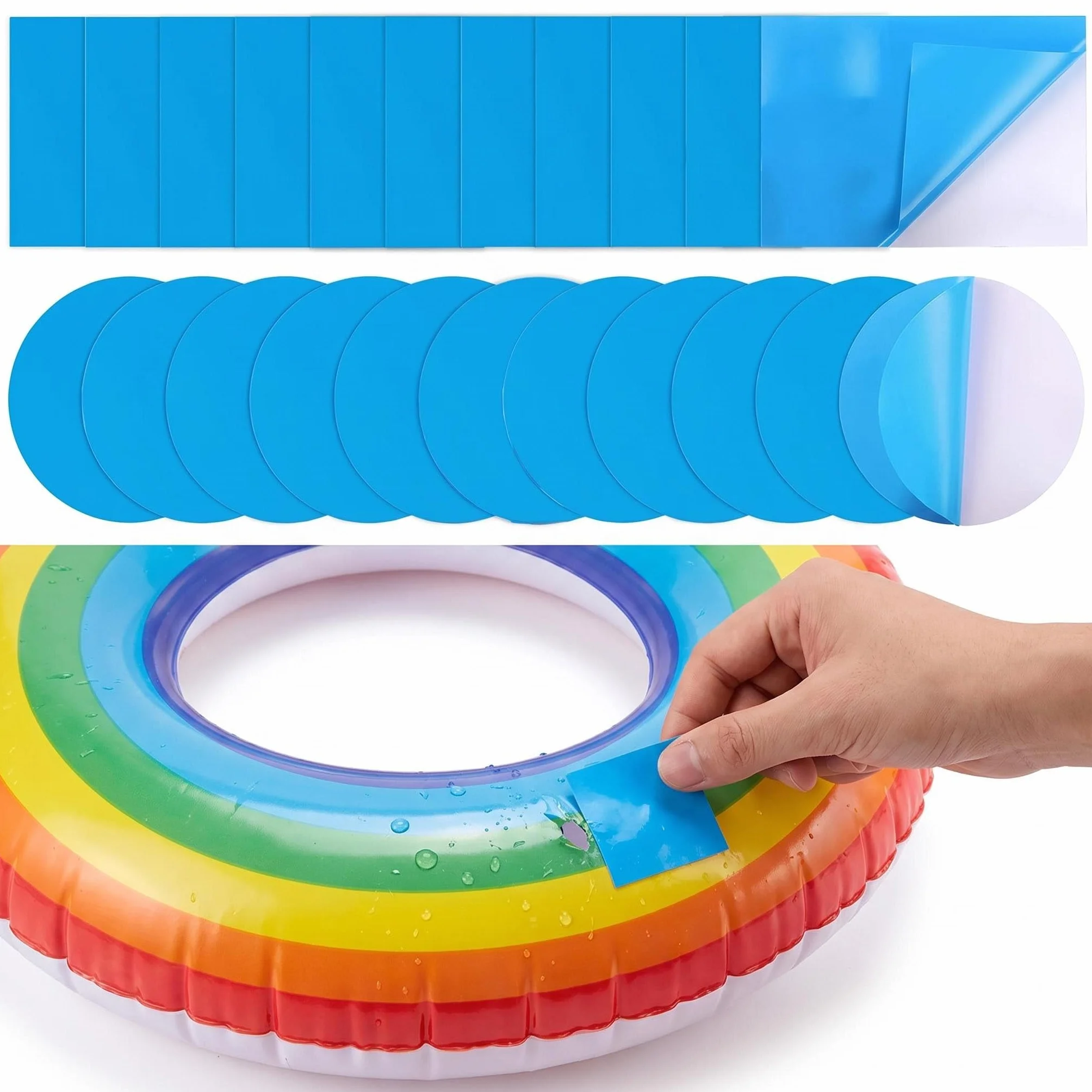 Kit Reparation Piscine Bleu 20 Pièces Patchs de Réparation Auto-Adhésifs en PVC pour Bateau Gonflable