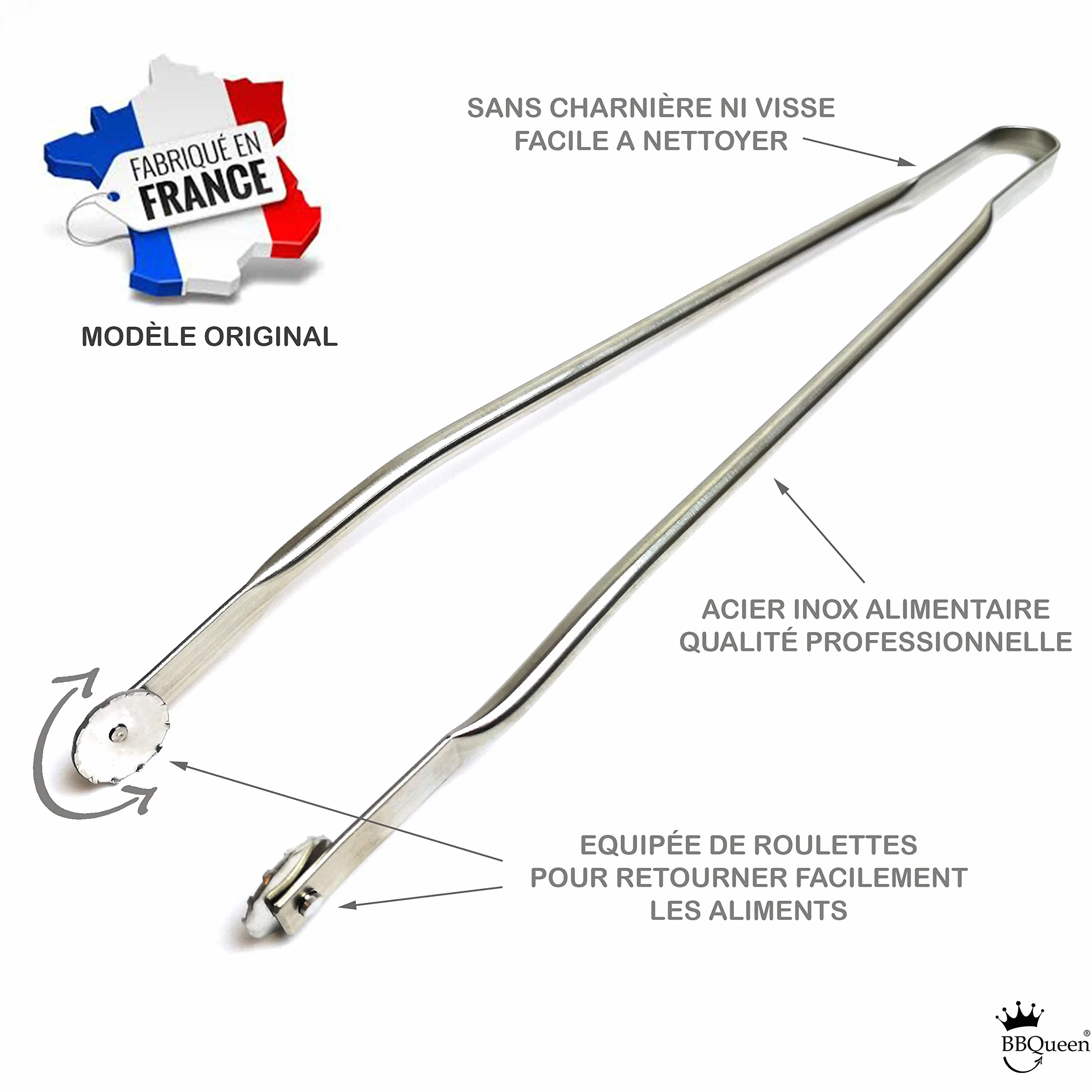 Grande Pince INOX à roulettes Multifonctions pour Barbecue, Taille 50 cm