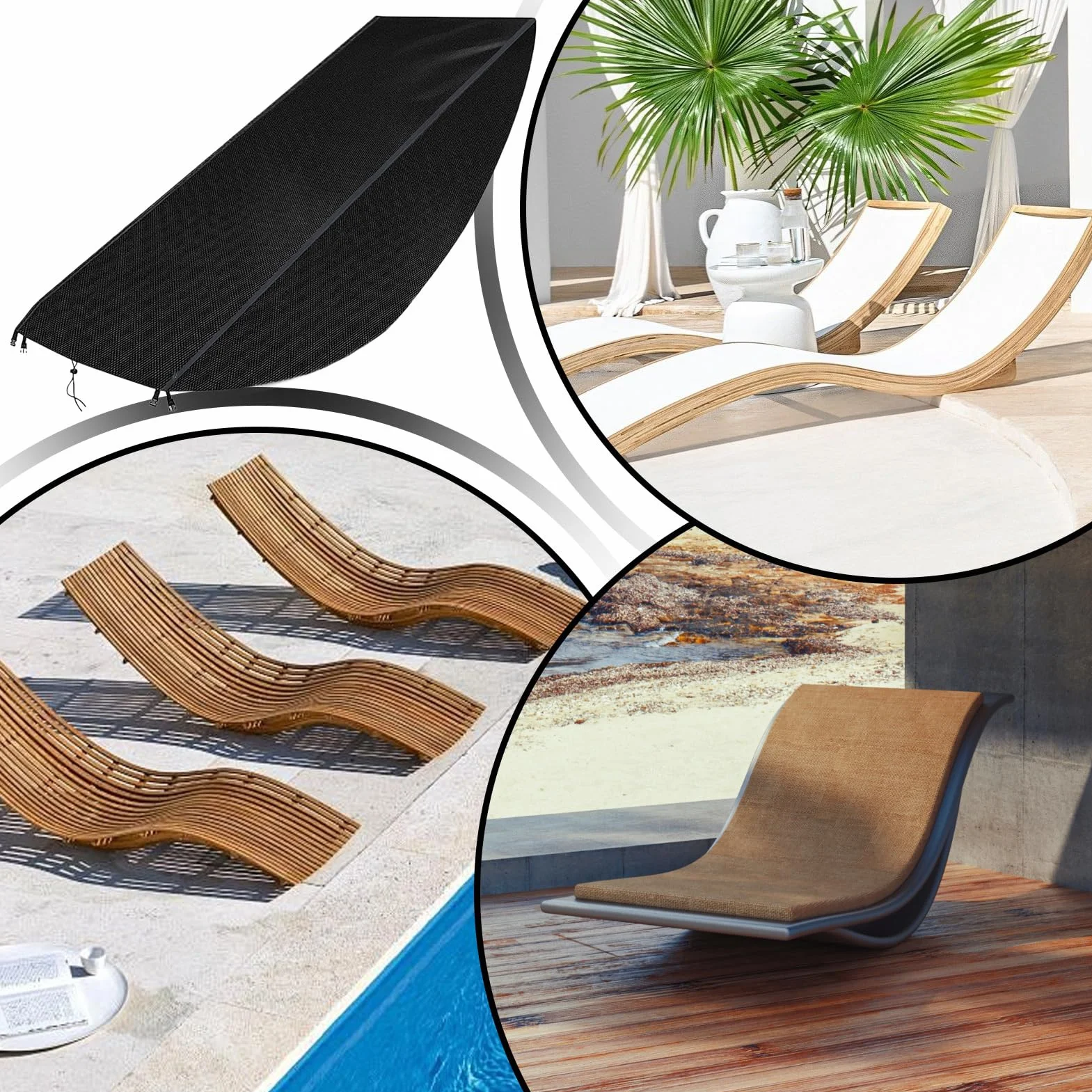 Housse de chaise longue d'extérieur imperméable en bois protection solaire pour terrasse jardin