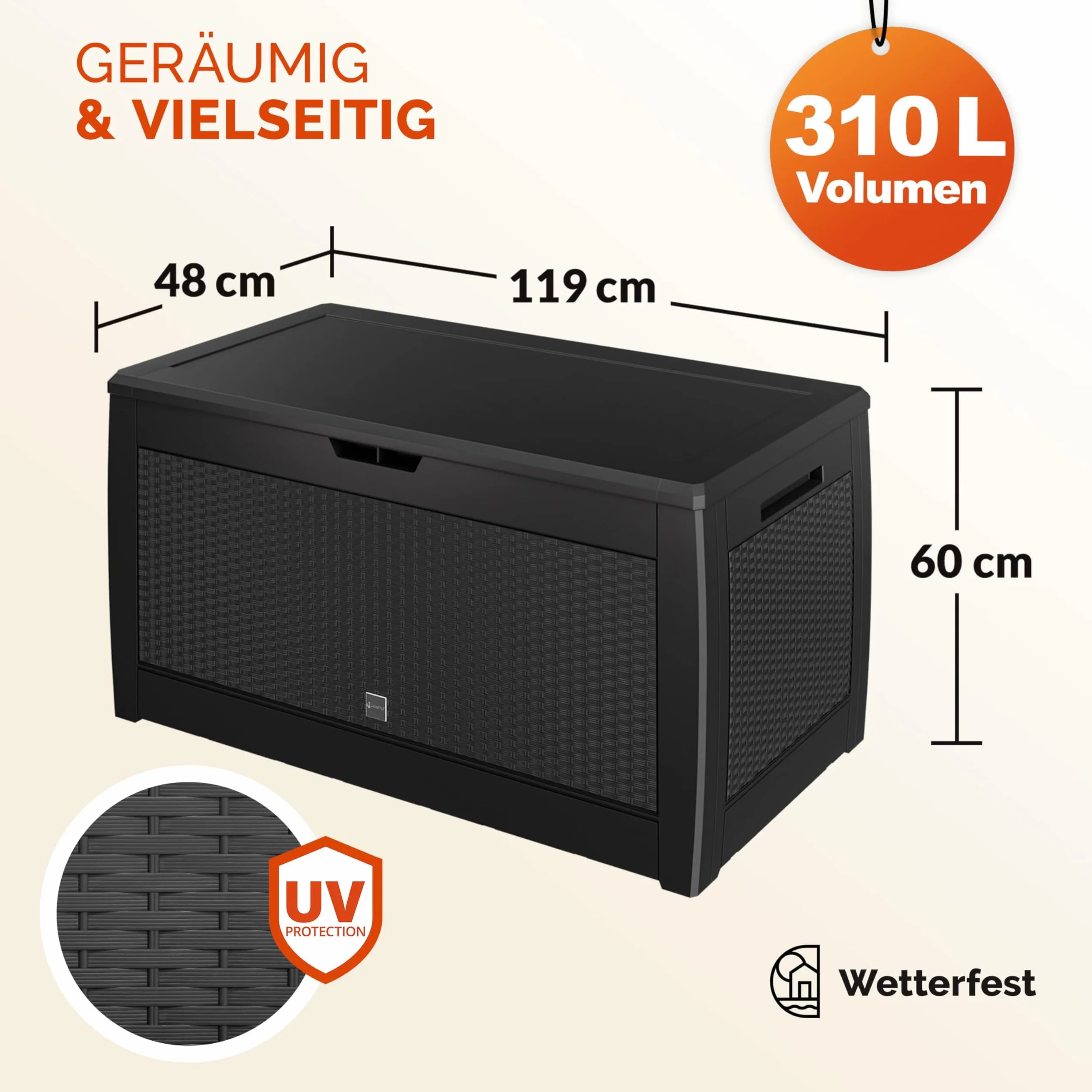 Casaria Caisse de rangement Exterieur Polyrotin Anthracite 310 litres Coffre de Jardin avec roulettes