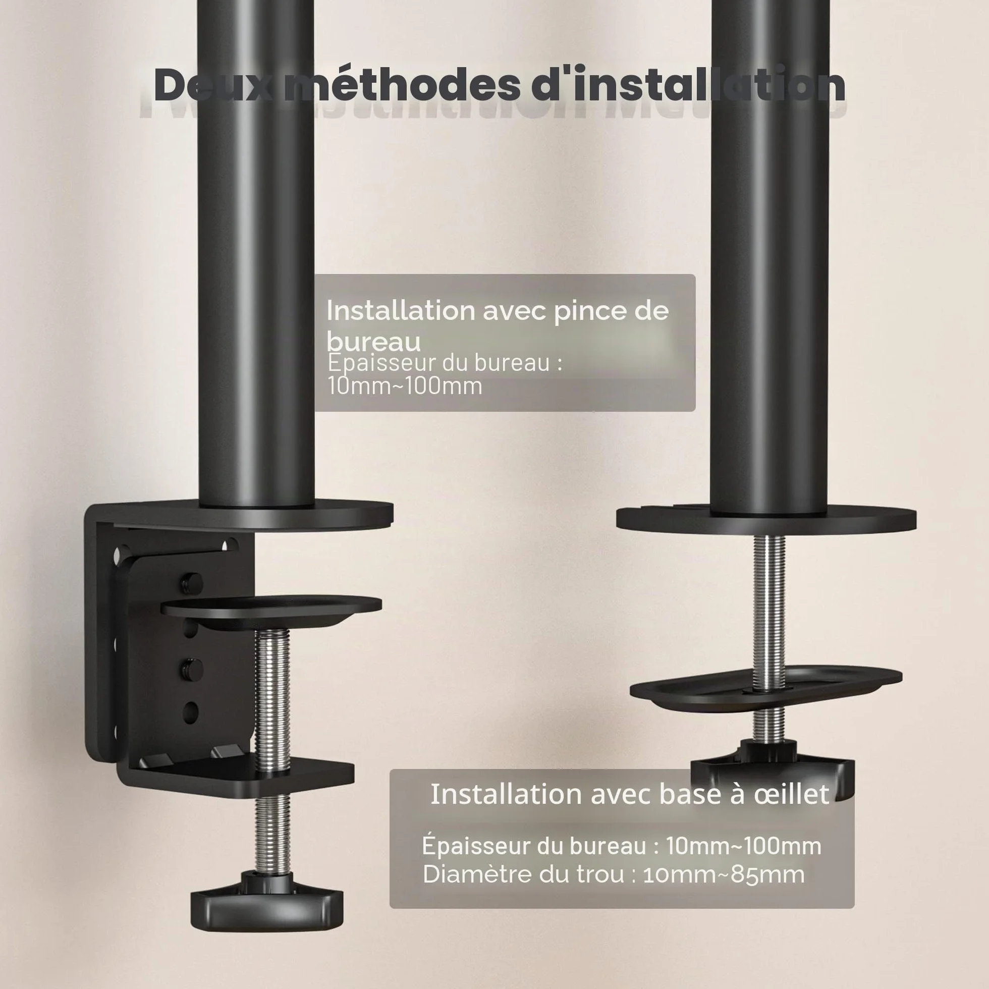 BONTEC Support Ecran PC 13-32 Pouces, Capacité 10 kg, VESA 75x75-100x100 mm, Réglable Hauteur Inclinable Pivotant