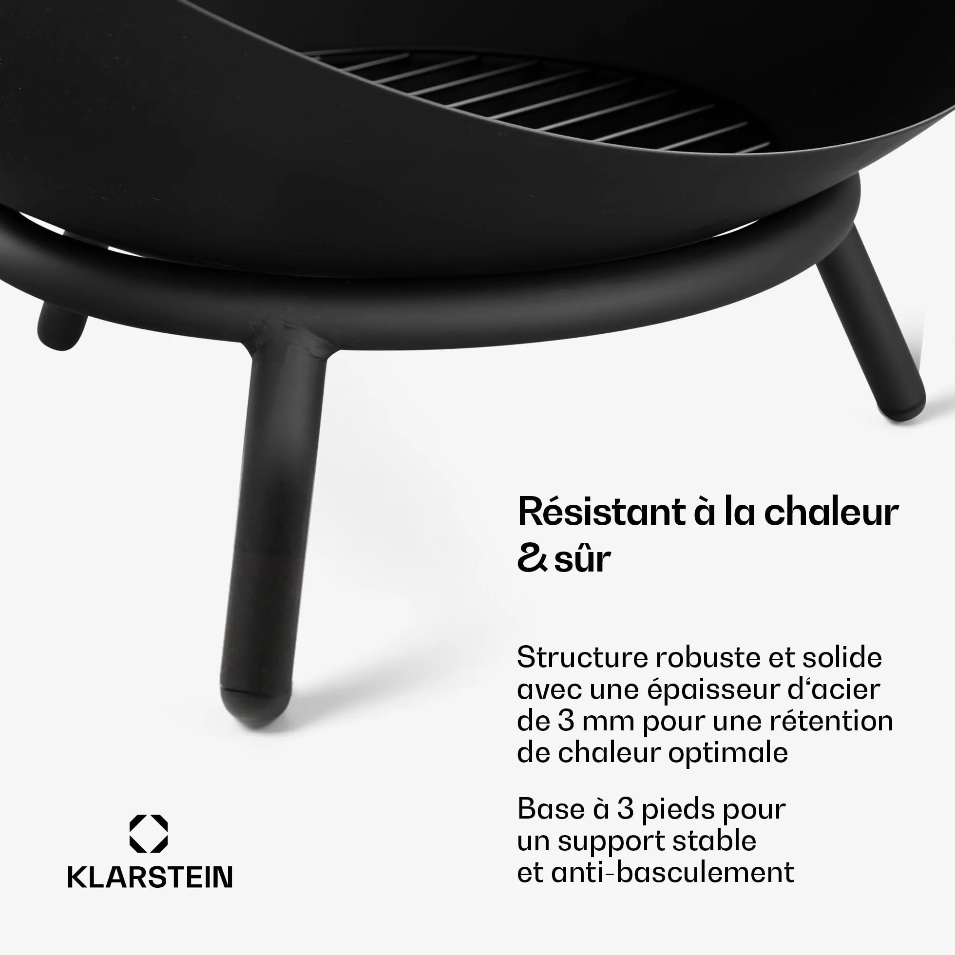 Blumfeldt Fireball 66 cm Brasero Acier 2-en-1 inclinable 3 mm épaisseur Base Stable Grille Cendres tisonnier Housse Protection Pluie