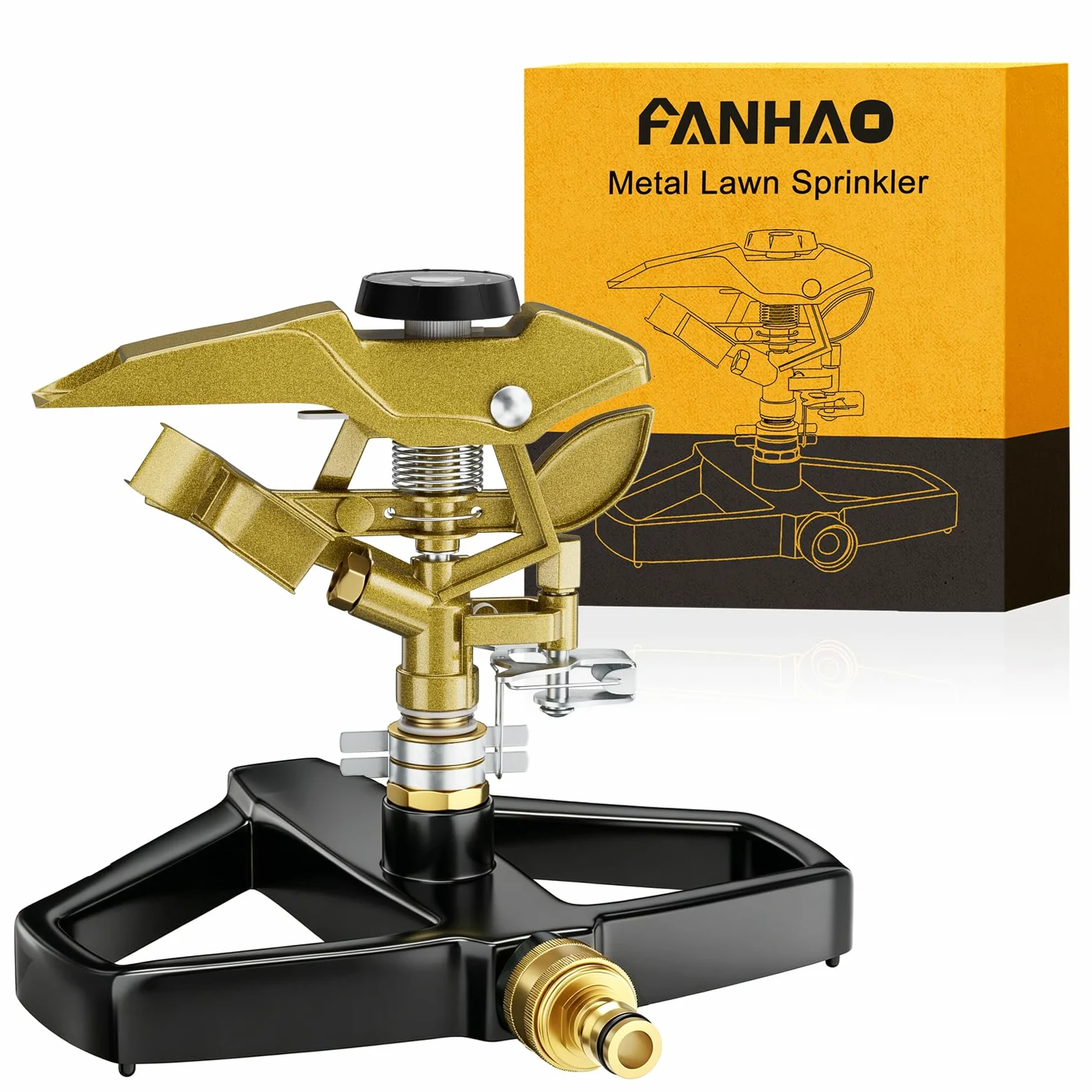 FANHAO Arroseur Lourd à Impact pulsé 360 degrés, avec Socle Métal Base, Couverture Jusqu’à 540 m². Idéal comme Asperseur Arrosage Jardin pour Pelouse, Plantes et Terrasse