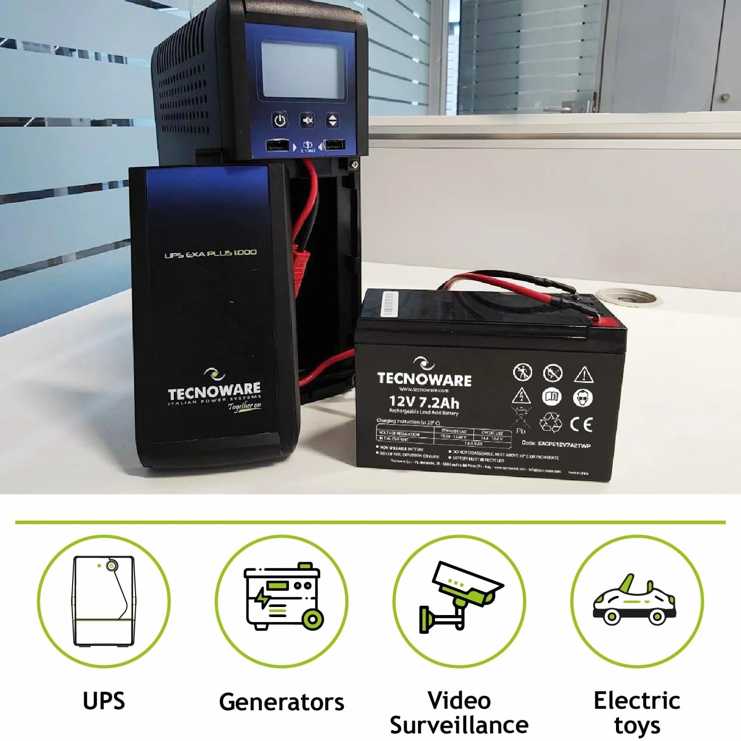 Tecnoware Batterie au plomb étanche 12 V 7,2 Ah