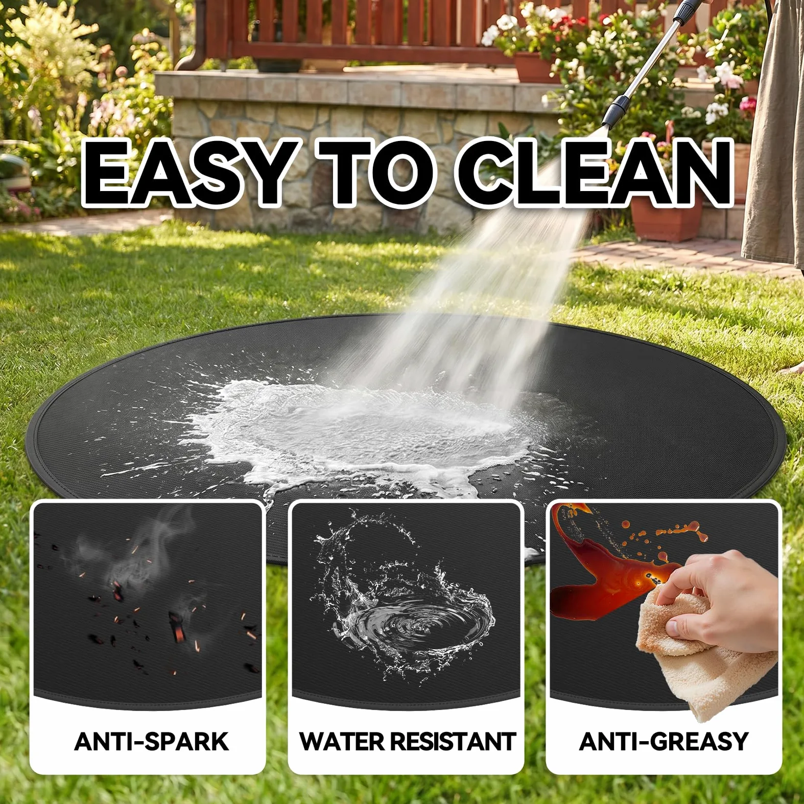 Tapis de brasero rond de 91,4 cm – Tapis ignifuge en fibre de verre de silicone résistant à la chaleur pour terrasse, terrasse et gazon pour barbecue, fumoir, camping (91 cm)