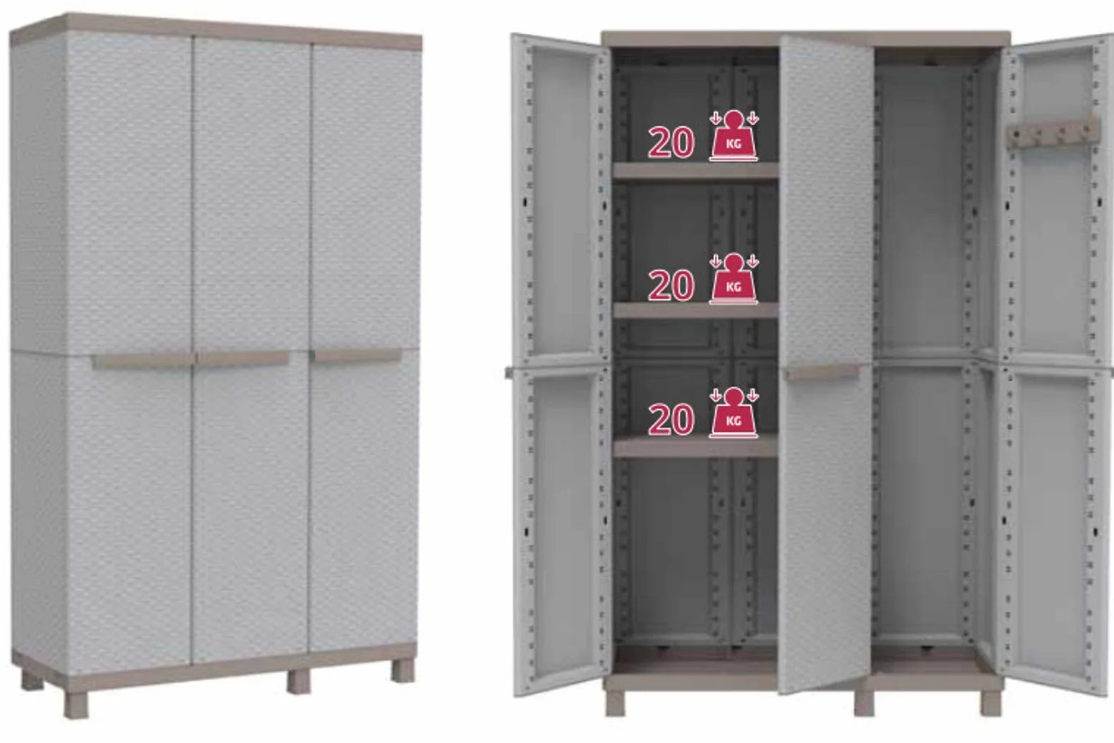 Terry C-Rattan 102a Armoire Intérieur Extérieur Multifonction 3 Portes Effet Rotin 2 Compartiments