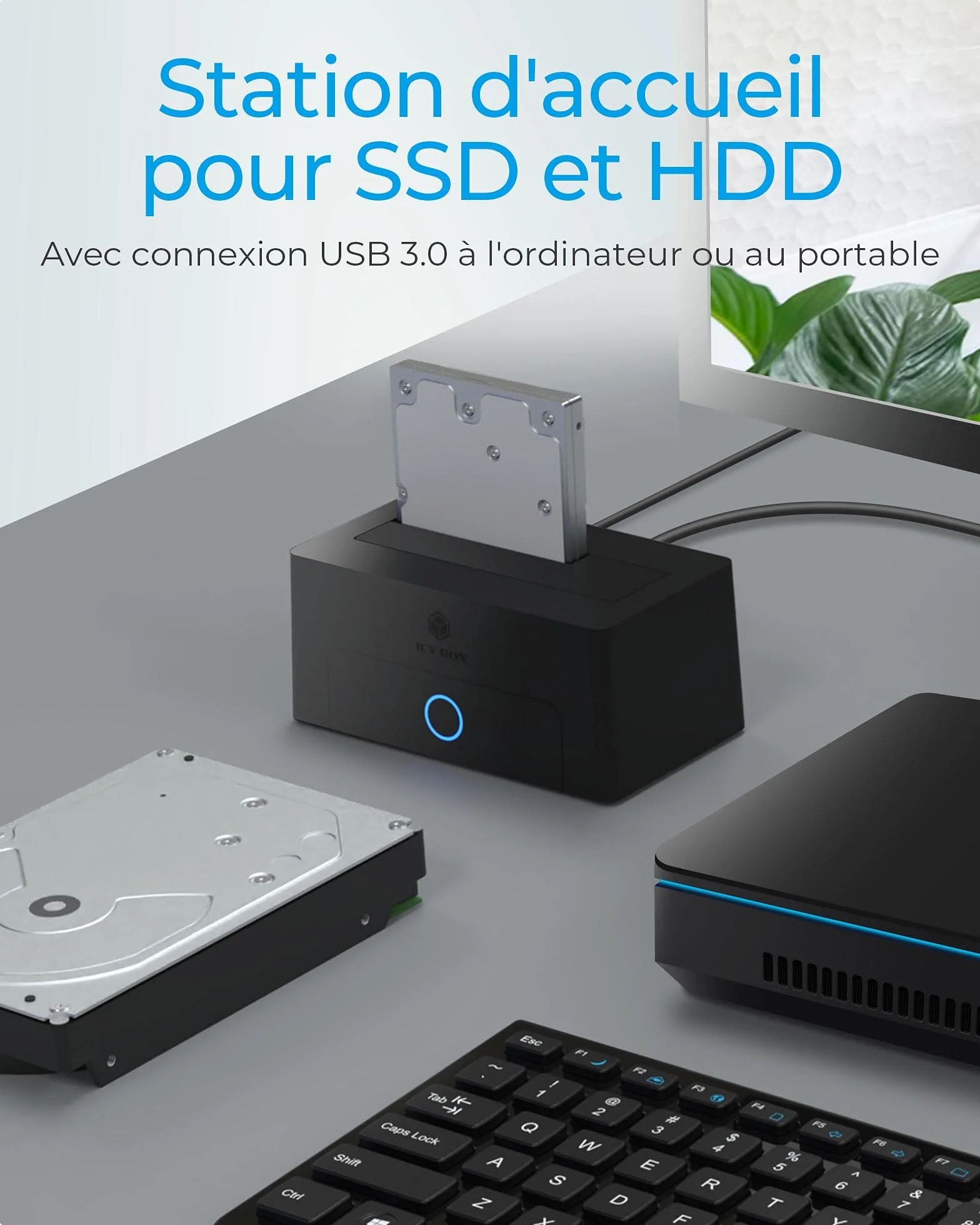 ICY BOX Station d’Accueil USB 3.2 pour SSD Disque Dur 2,5 3,5 Pouces SATA UASP Boitier Interne Externe