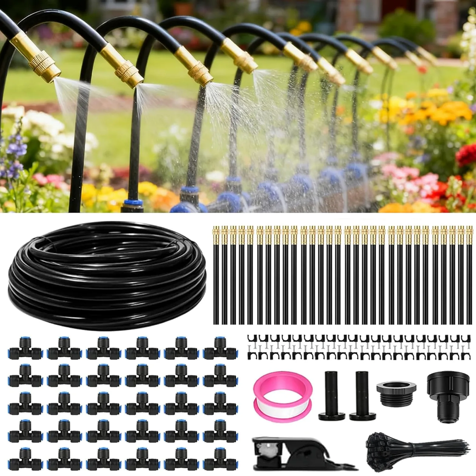 Système d'Irrigation Goutte à Goutte, Arrosage Automatique pour Jardin, Buse Brumisatrice Réglable 360°, Tête d'Arroseur Rotative à Haut Débit pour Jardin, Terrasse et Plantes en Pot (30M)
