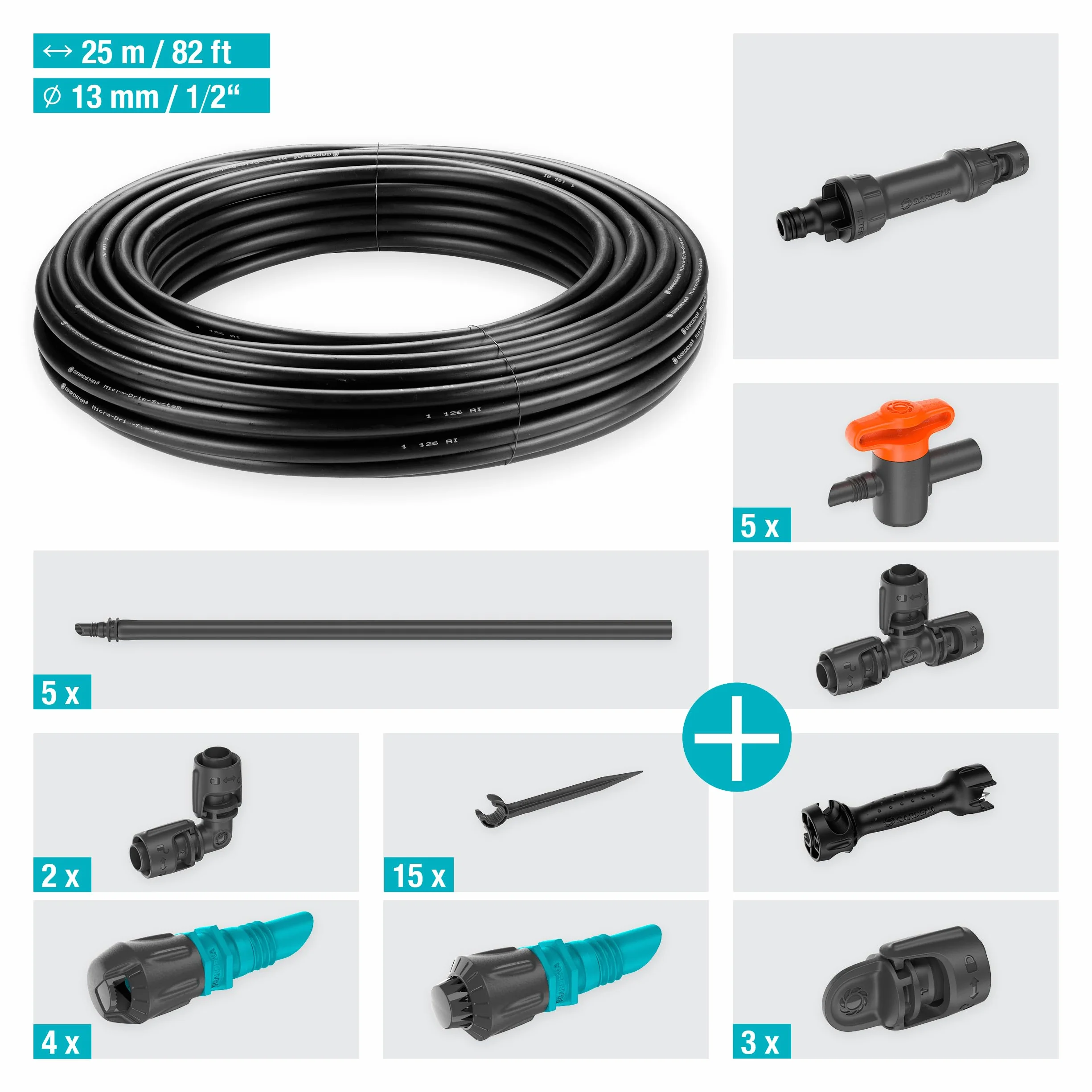 Gardena Micro-Drip System Kit d'irrigation goutte à goutte pour parterres de légumes/fleurs (40 m²): kit de démarrage prêt à l'emploi, système d'irrigation à économie d'eau (13450-20)