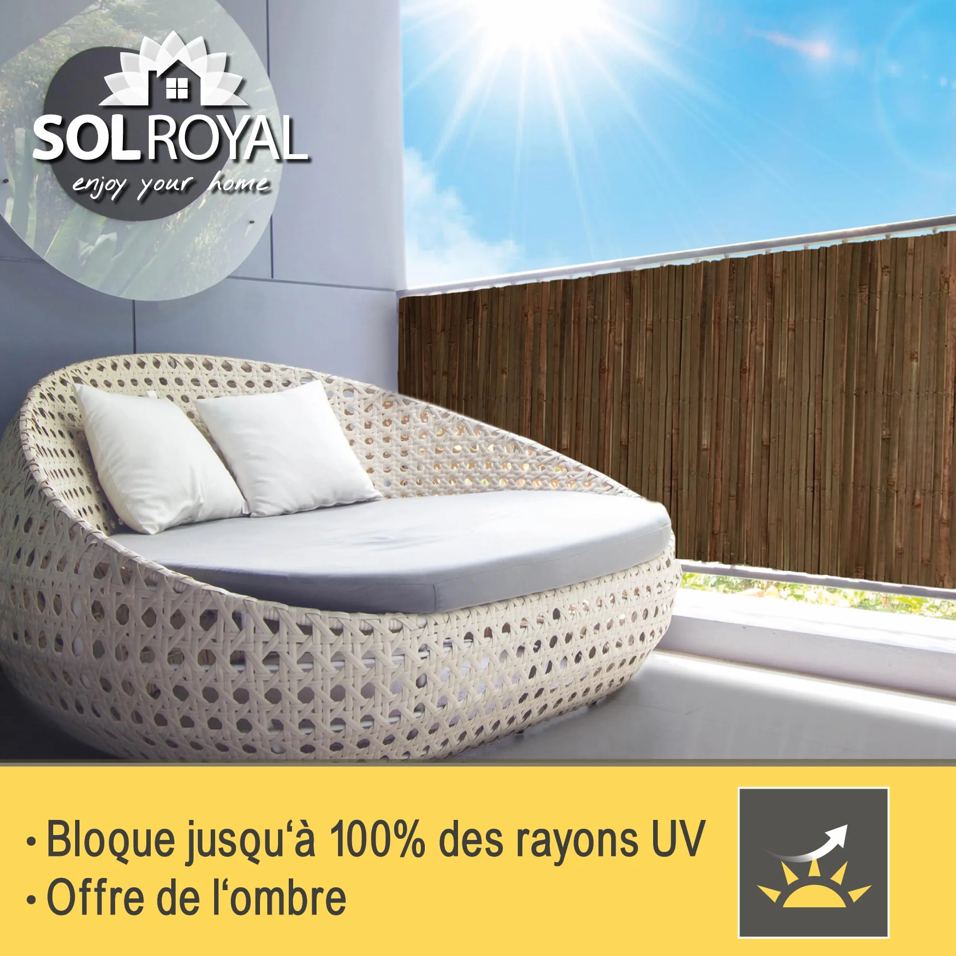 Canisse Bambou Balcon Brise Vue 120x600 cm Marron Foncé Sole Royal – Palissade Jardin Exterieur