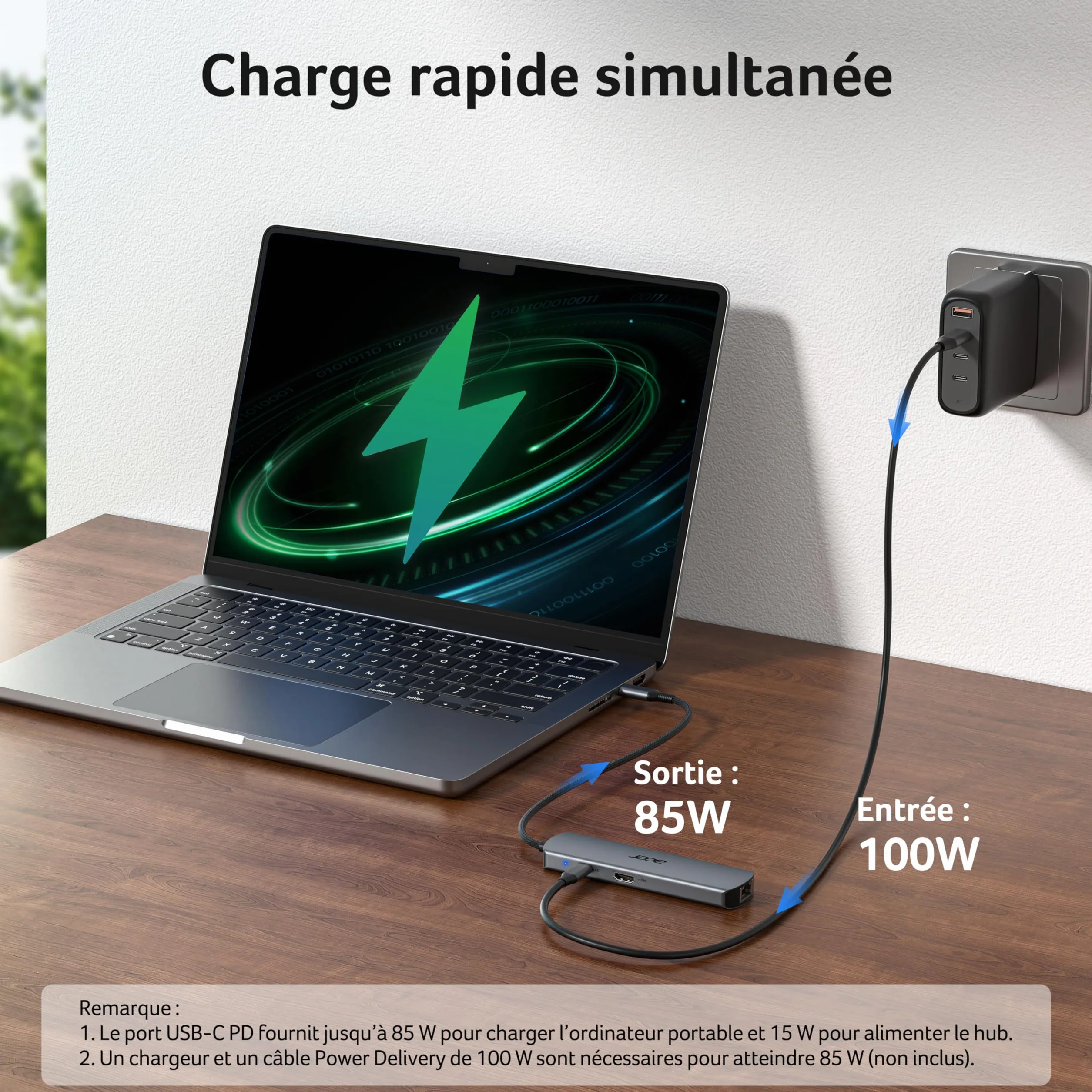Acer Station d'accueil USB C 6 en 1 avec Ethernet 1Gbps, HDMI 4K@60 Hz, USB-C 100W PD, USB-A 3.0