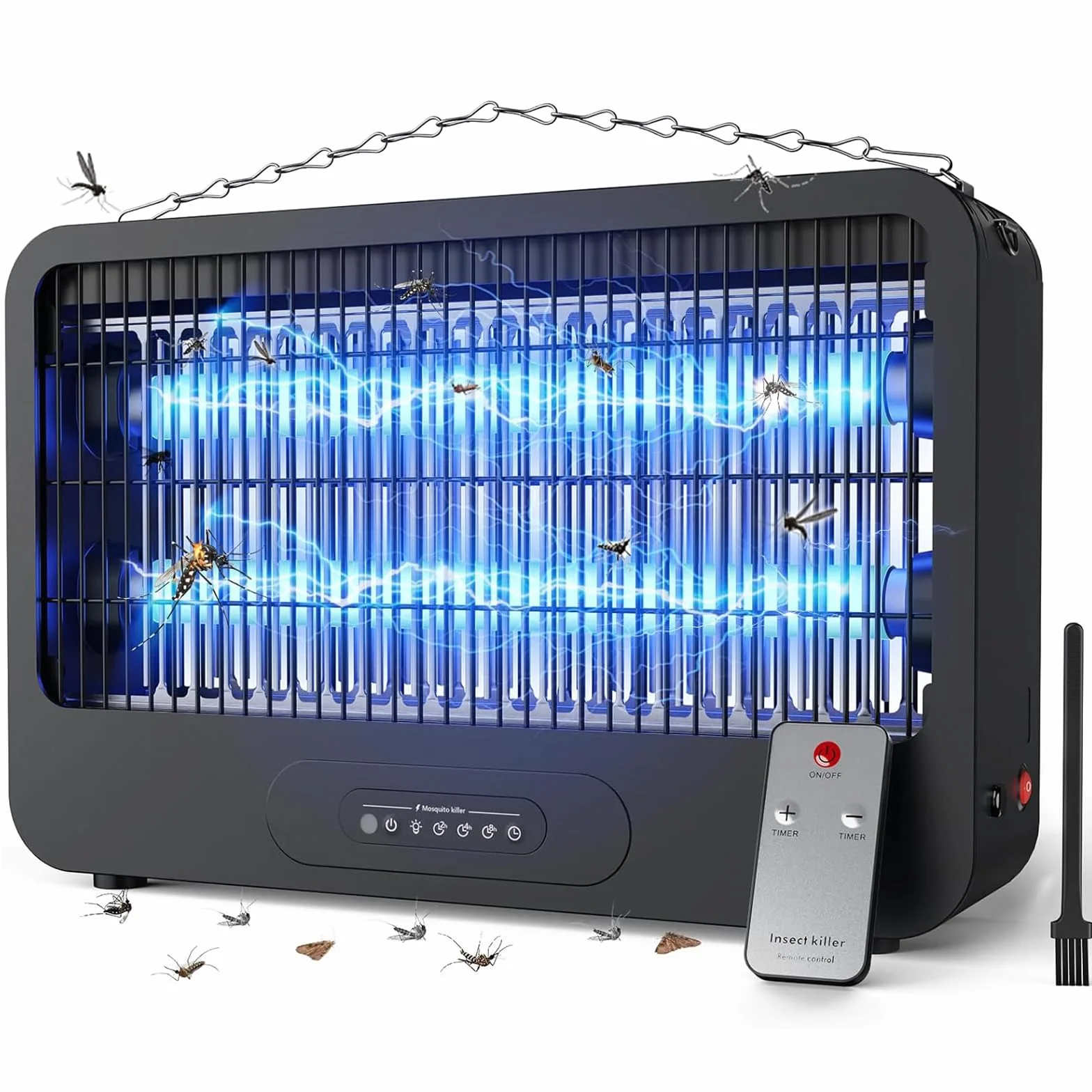 Lampe Anti Moustique 3500V UV 20W Tue Mouche Électrique avec Chaîne Métallique Télécommande Intérieur Extérieur 100m²