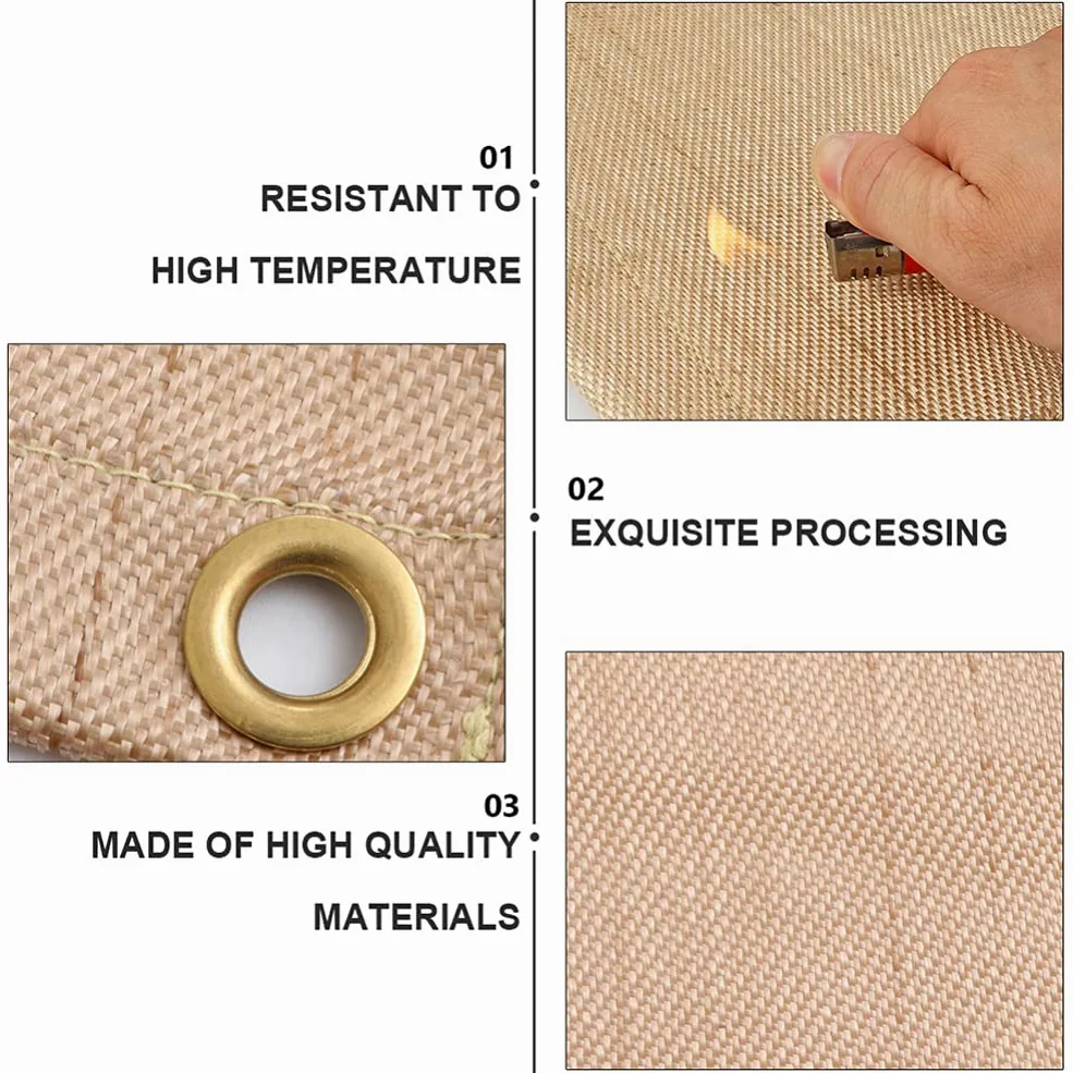 Tapis Isolant Thermique Ignifugé 2 Pièces 45x45cm en Fibre de Verre | Khaki, Usage Voiture et Cheminée, Résistance Haute Température, Lot de 2