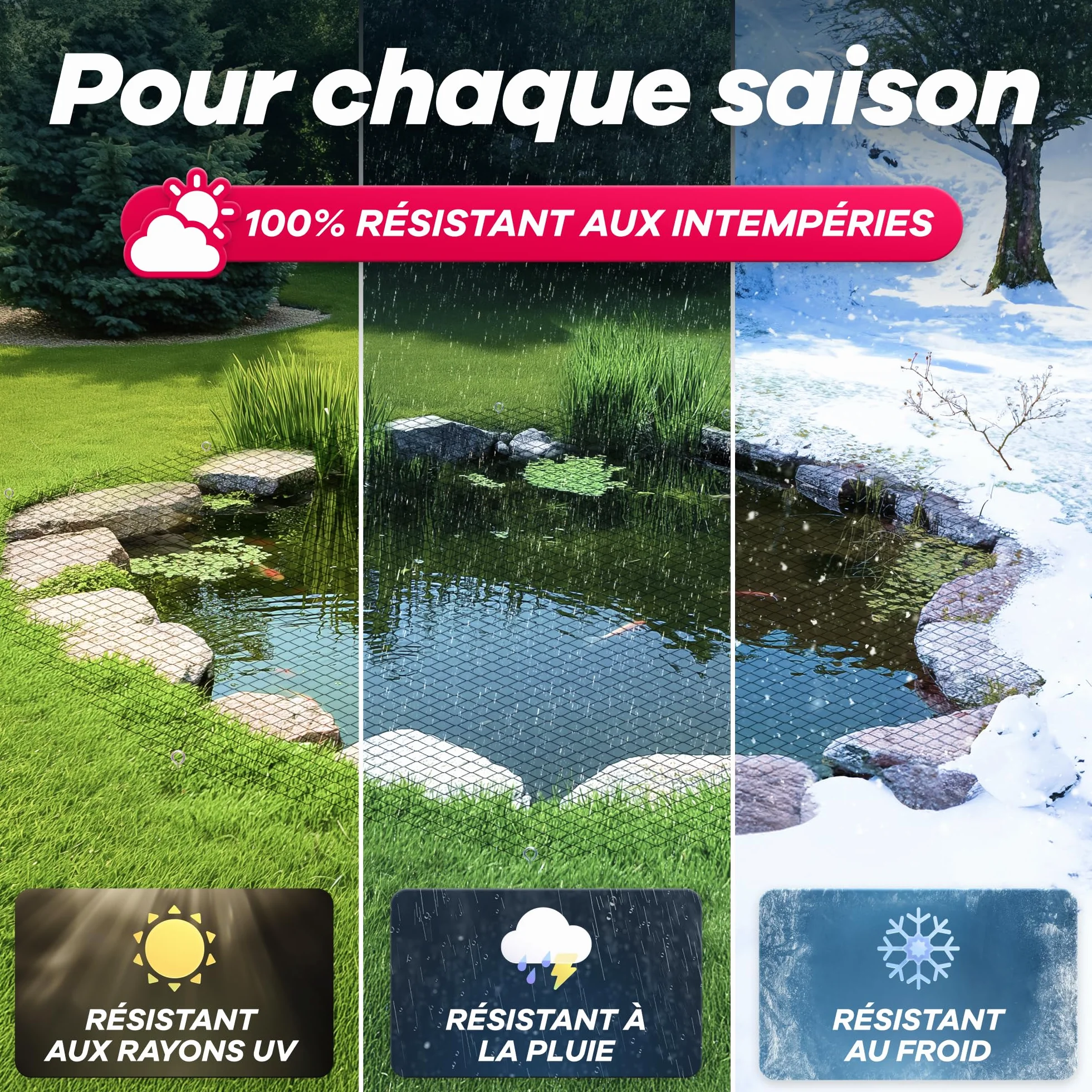 GEROBUG Filet de bassin mailles fines 5 x 2 m résistant aux intempéries UV protection hérons oiseaux filet