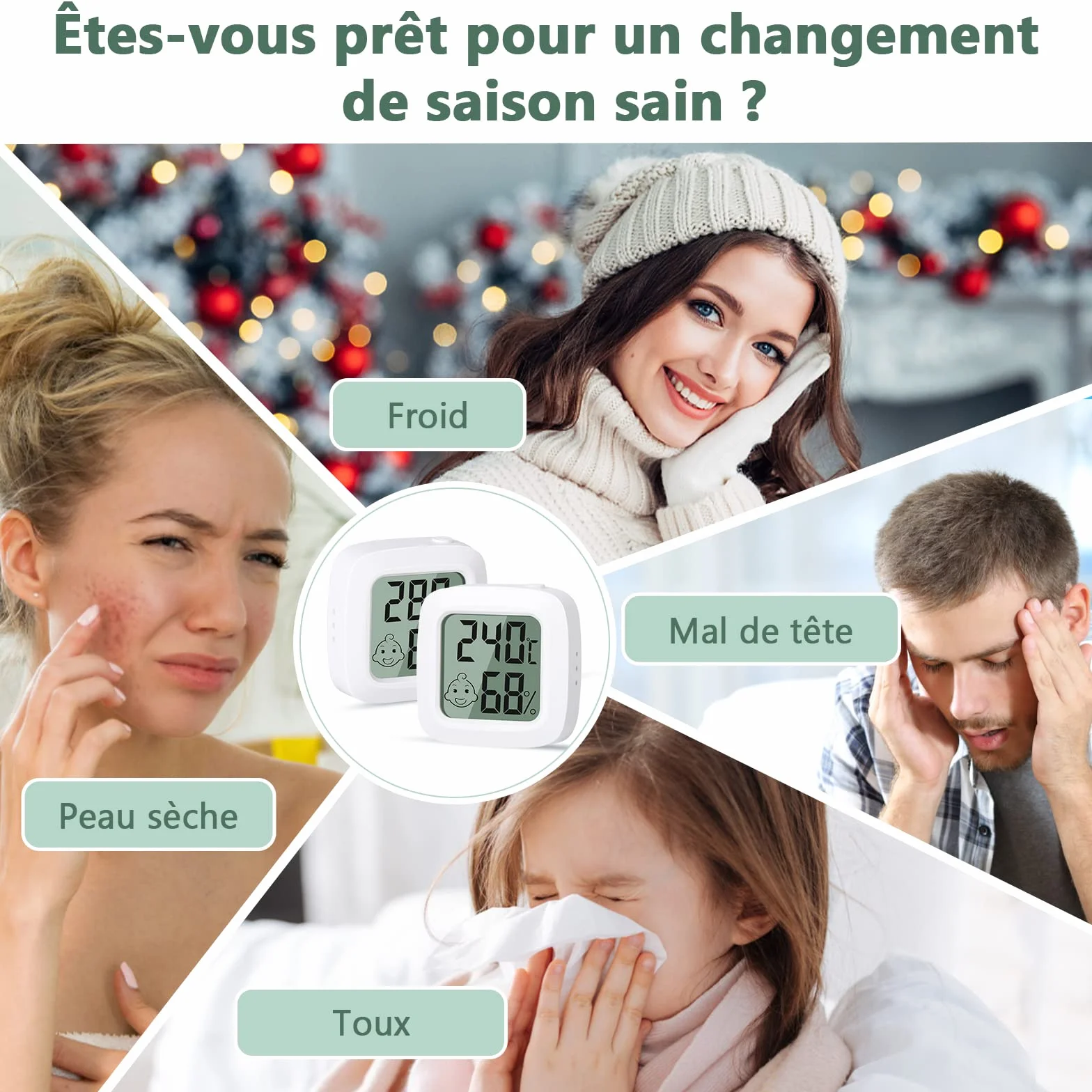 Vinabo Thermomètre Hygromètre Intérieur Digital Haute Précision 2 Pièces