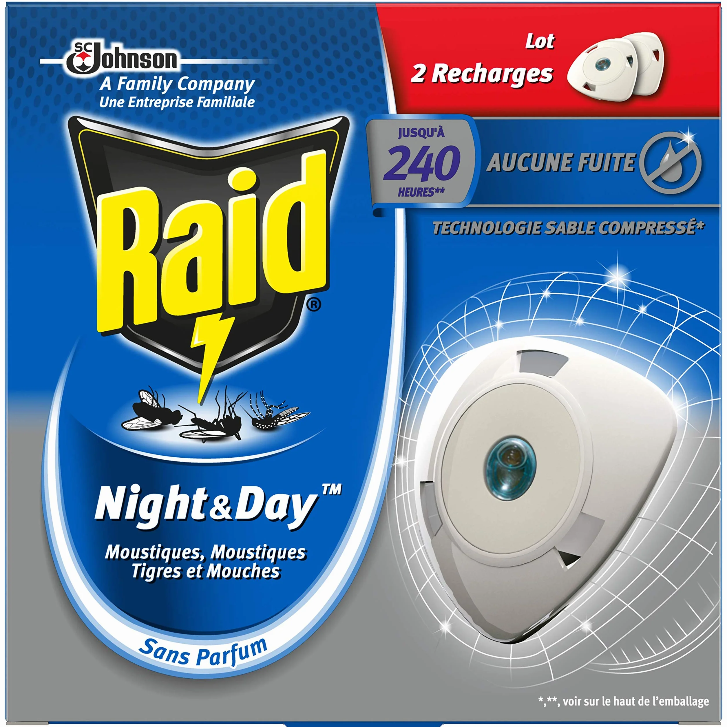 Raid Diffuseur Électrique Night&Day Mouches Moustiques Tigres 2 Recharges 240h