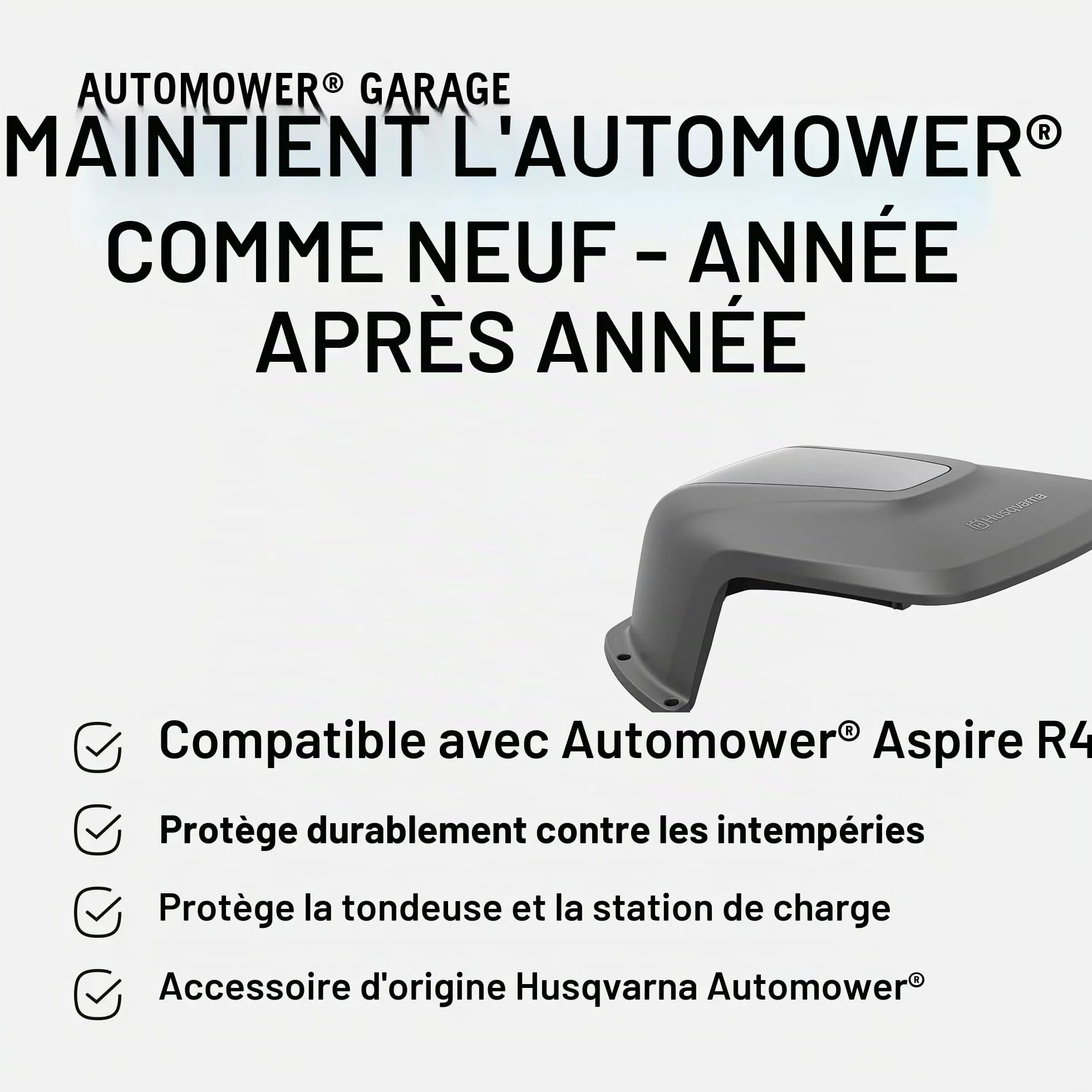 Husqvarna Garage Robot Tondeuse pour Aspire R4 | Protection idéale contre le soleil et la pluie, toiture