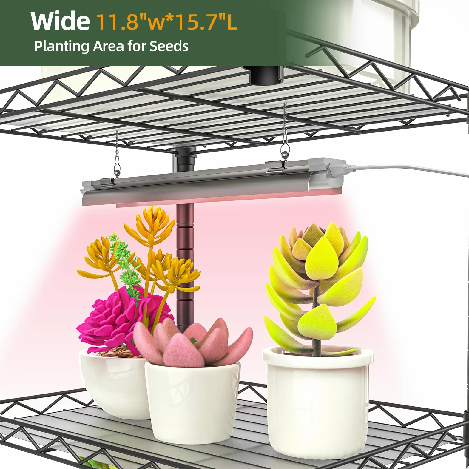 Support pour plantes avec lampes de croissance, étagère en métal à 5 niveaux avec 4 lampes de croissance à spectre complet de 48 W, minuterie automatique, support de pot de fleurs échelle