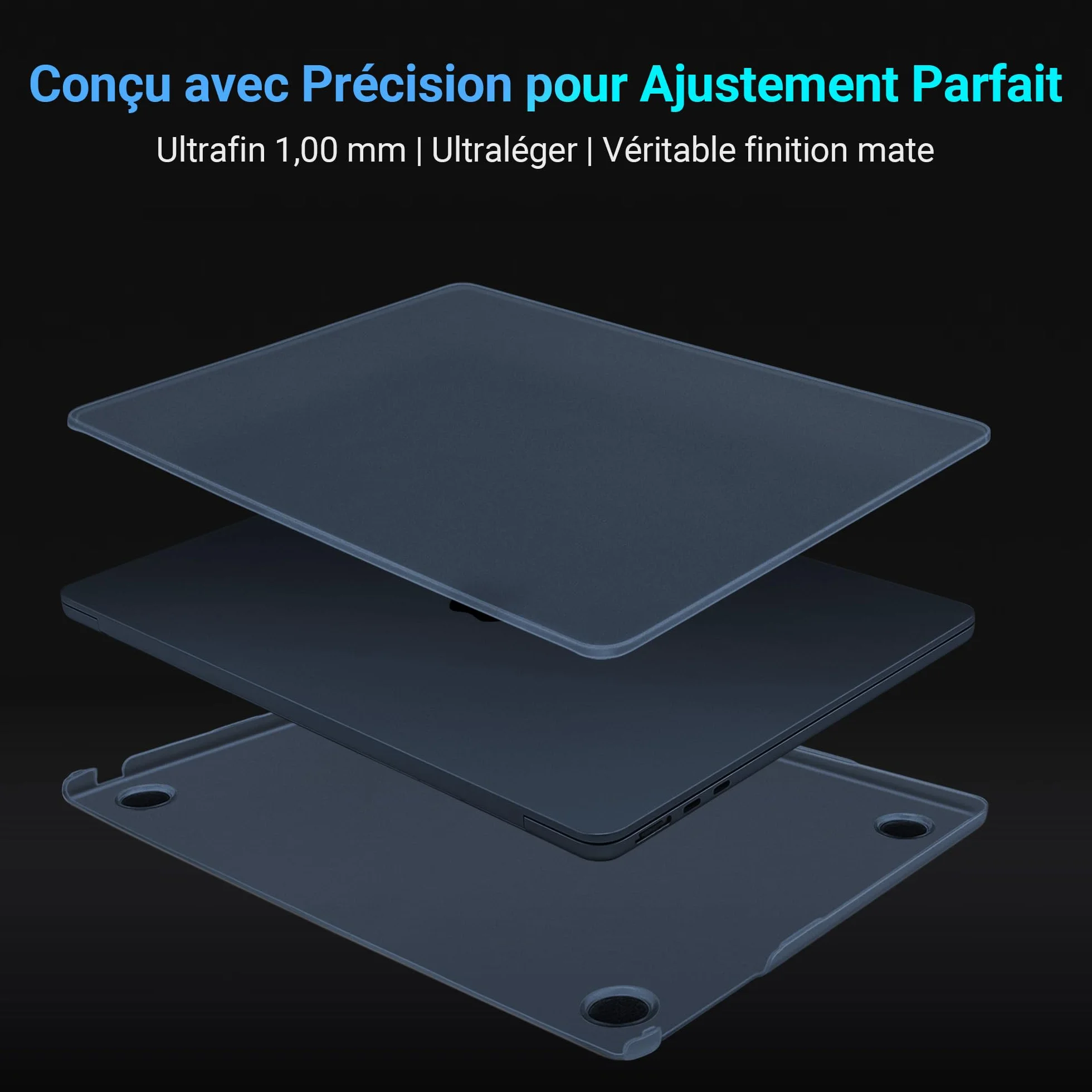 TECOOL Coque Ultrafine MacBook Air 15 Pouces M5 M4 M3 M2 2023-2026 A3448 A3241 A3114 A2941, Anti-Traces Plastique Givré, Bleu Minuit