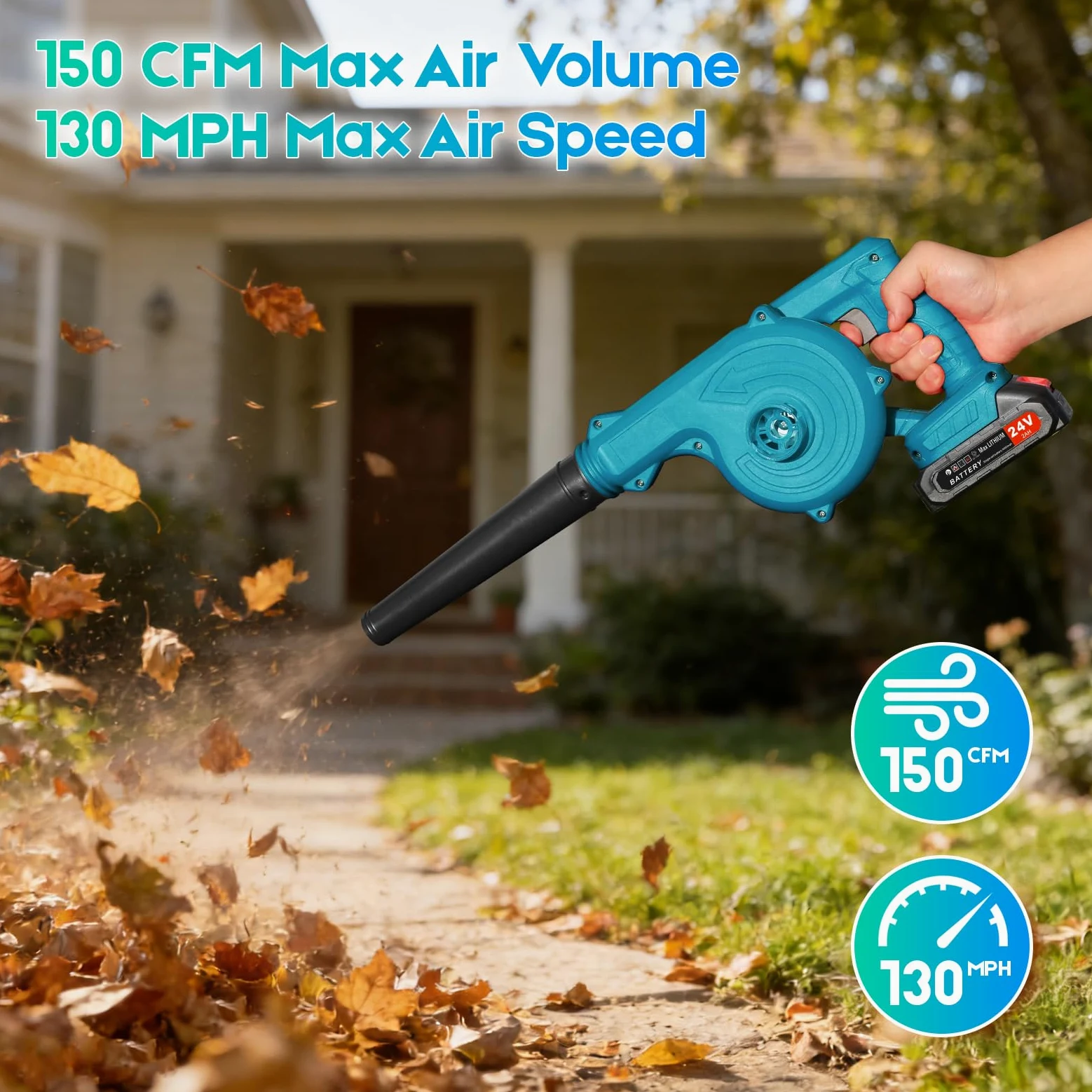 Souffleur sans Fil 24V – Puissant et Léger pour Jardin, Voiture, Atelier | Moteur Brushless 20 000 tr/min, 40 min, Poignée Antidérapante, Multi-usages Feuilles/Neige/Poils, Chargeur+Embout Inclus