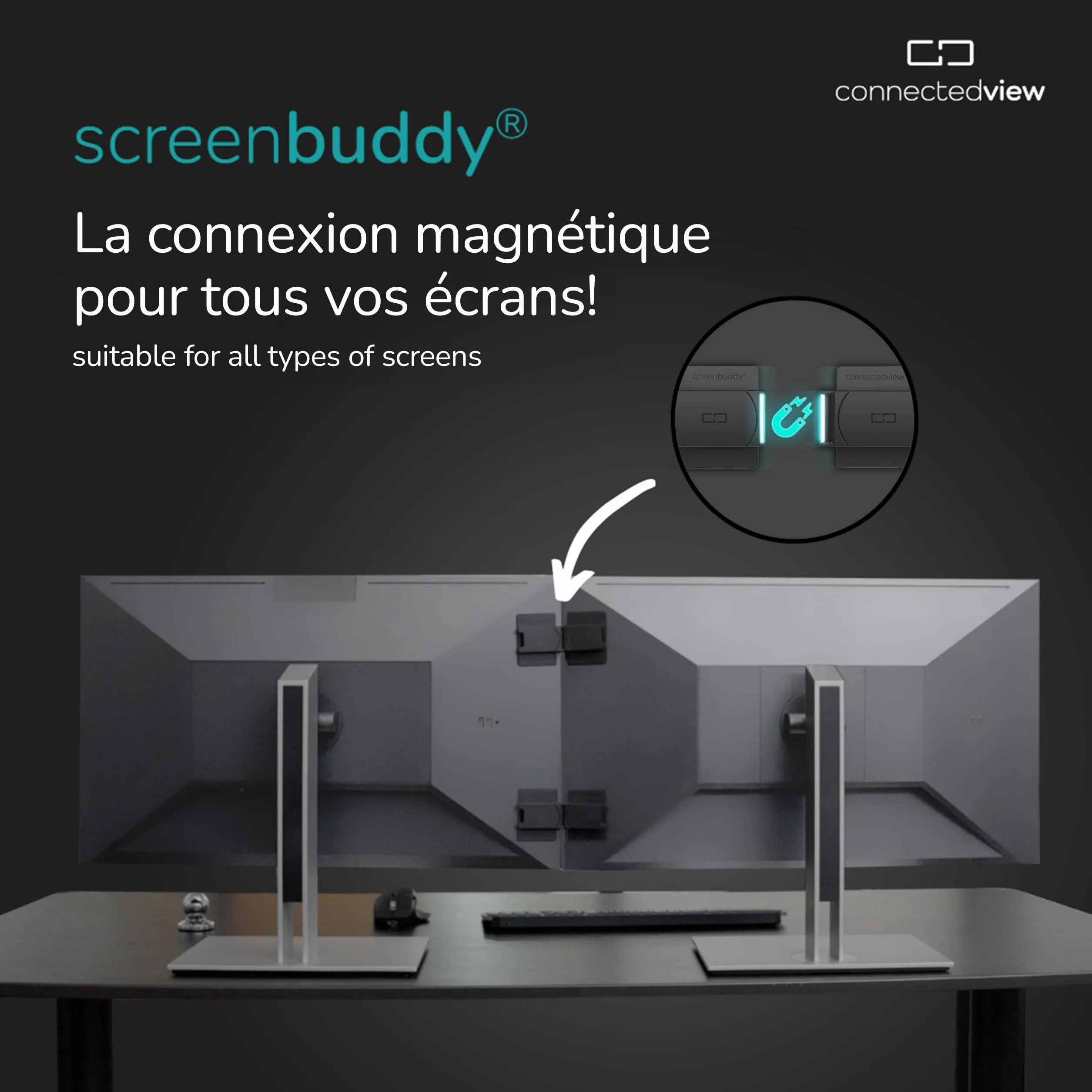 Set de 2 Connexion magnétique pour écrans avec Fonction Smart-Lock, Accessoires innovants pour Ordinateurs/Jeux, Made in Germany