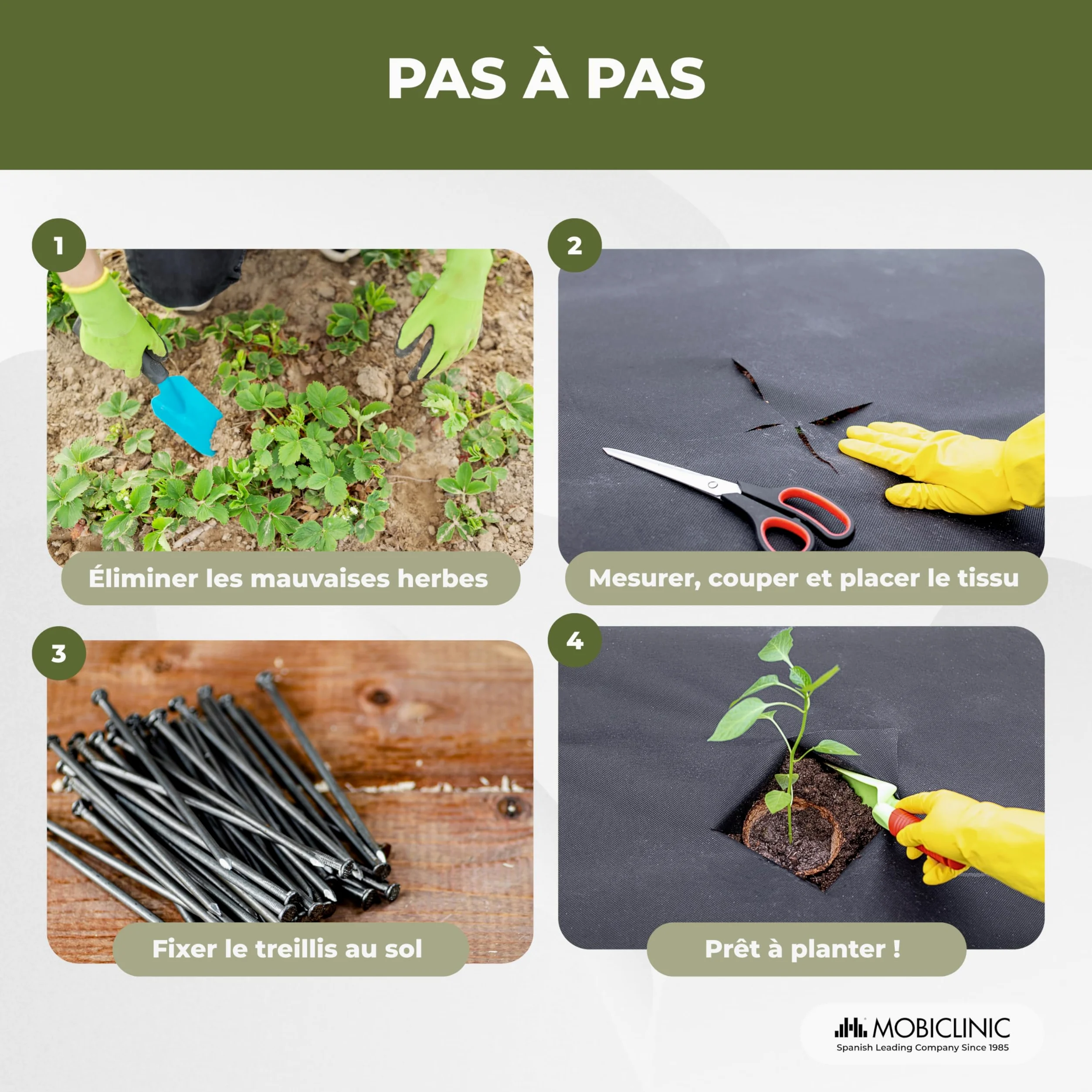 Mobiclinic®, Toile de Paillage, 150 g/m² Grammage Élevé, 1 x 50 m, Résistante aux UV et aux Déchirures, Toile Anti-Mauvaises Herbes, Perméable à l'eau, Respirante, Jardin et Serre, HerbStop