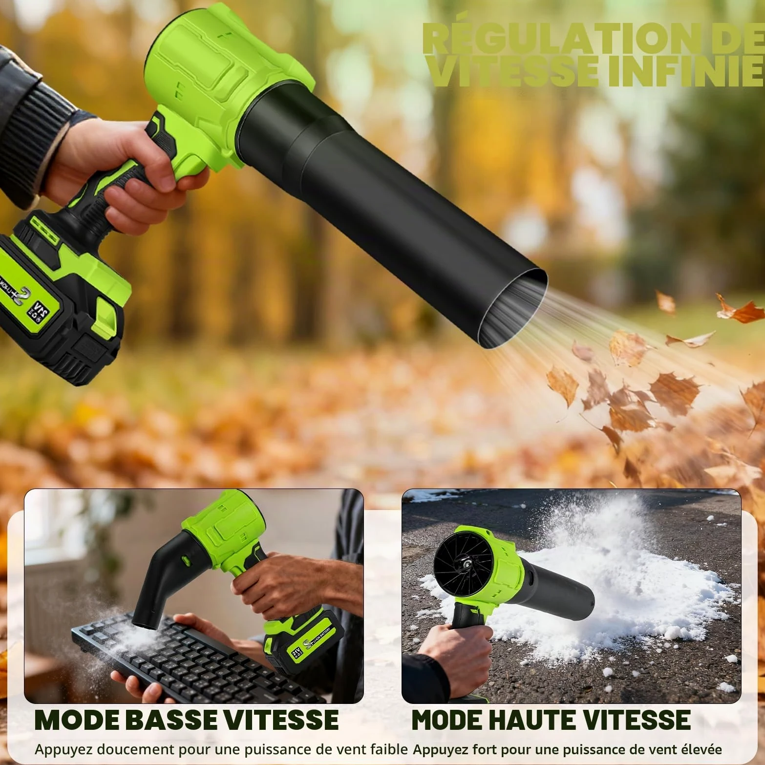 Souffleur de Feuilles sans Fil avec 2 Batteries 4,0 Ah et Chargeur | Souffleur Feuille pour Jardin, Terrasse, Voiture, Feuilles, Poussières, Neige, 800000 TR/Min, Vitesse d'air 65 m/s