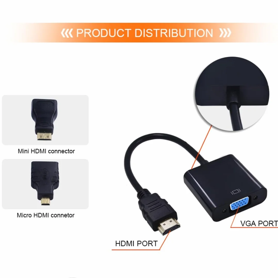 Chenyang Adaptateur HDMI vers VGA Femelle avec Micro Mini HDMI pour Projecteur Moniteur PC