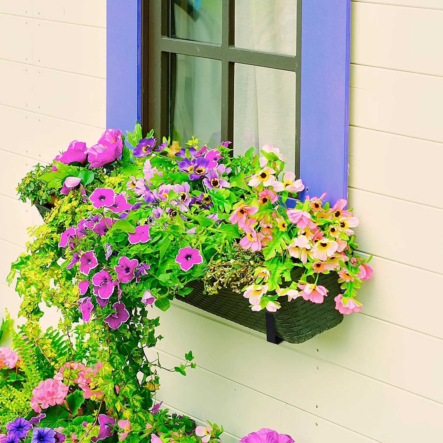 LukLoy Lot de 6 supports muraux réglables pour jardinière de fenêtre (15,2 à 30,5 cm), avec une capacité de 31,8 kg, noir