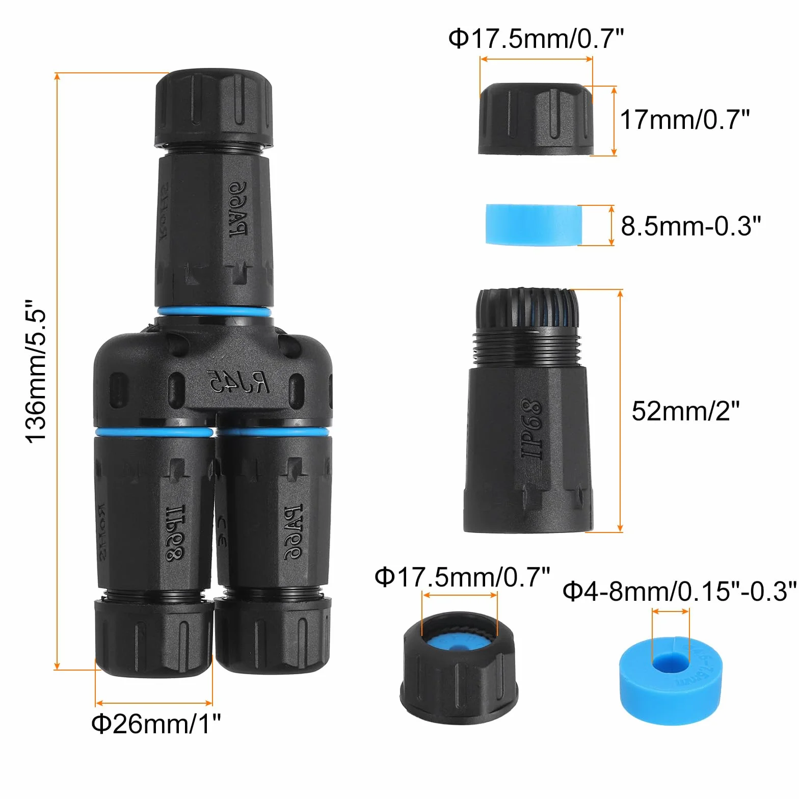Sourcing Map Coupleur RJ45 étanche femelle femelle IP68 1 entrée 2 sorties Ethernet LAN extérieur Cat5 Cat6 Cat7 Cat8