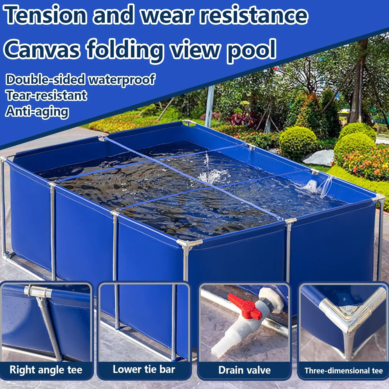 Bassin Poisson Exterieur Jardin,Cadre de Piscine pour Poissons temporaires,Grande Piscine D'aquaculture, Piscine pour Poisson avec Le Drain，pour Aquarium, réservoir de Stockage