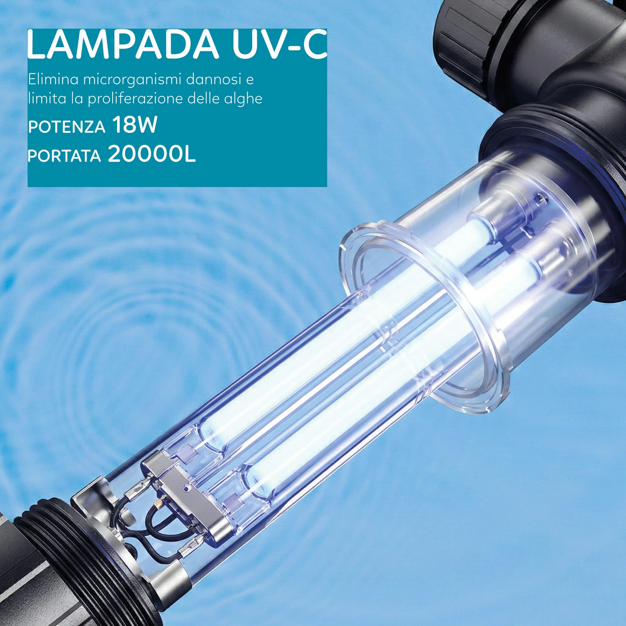 AQPOND Stérilisateur UV Bassin 18 W 2500 l/h Clarificateur UV-C Contrôle Algues Eau Verte