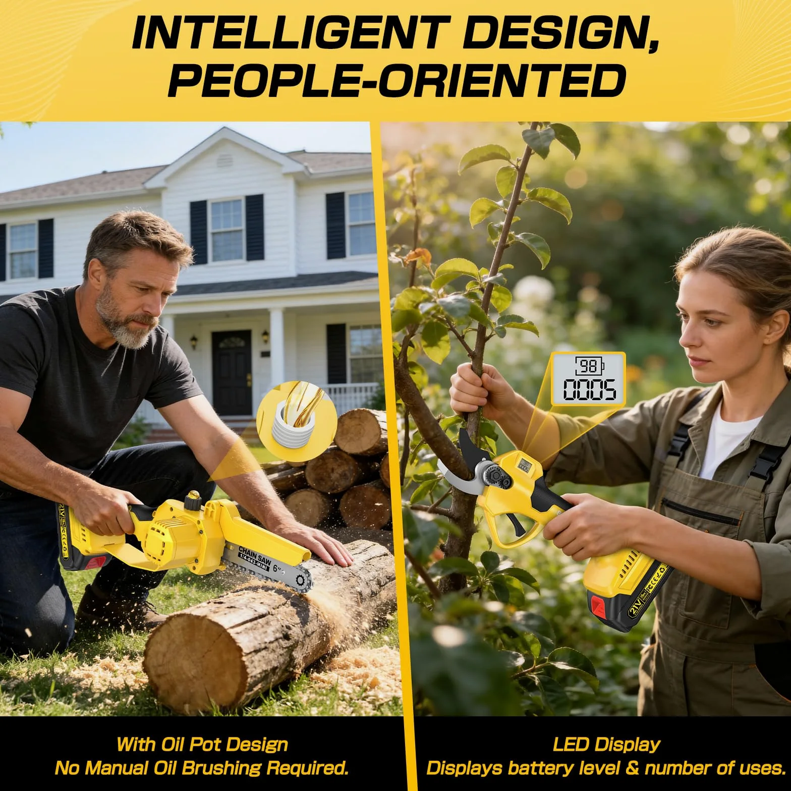 4 en 1 Tronconneuse à Batterie&Secateur Electrique avec Perche Télescopique | Portée Max Jusqu'à 4,2m, 1000 W Moteur & 2 Batterie, Mini Tronconneuse 6 Pouces avec Perche pour Arbres et Élagage en Hauteur