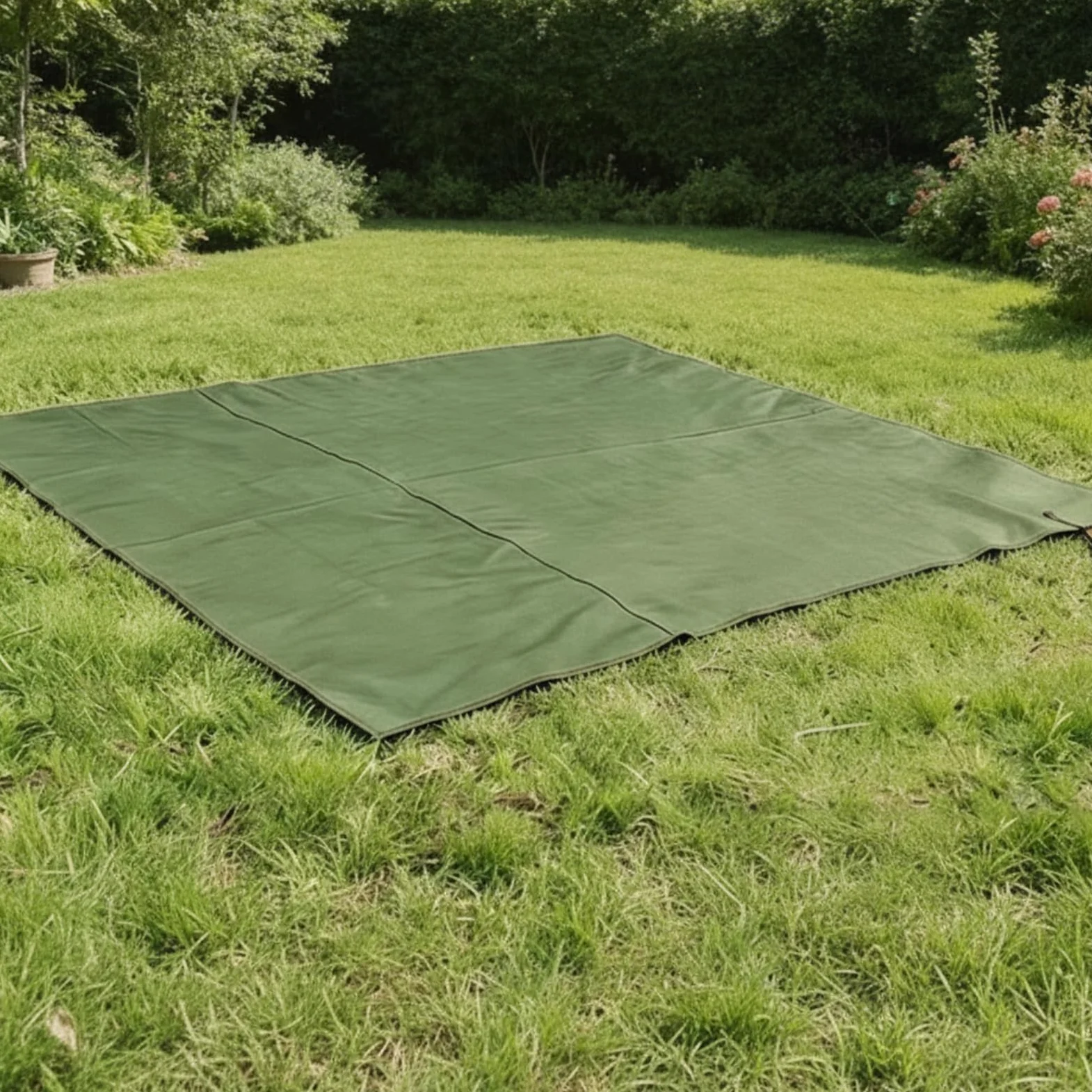 Tapis de Pique-nique Étanche Plaid Couverture Nappe Tapis Tissu Oxford 600D avec PVC Portable avec Poignée Rangement Compact Adapté Jardin Camping Sport en Plein Air, Vert Armée, 210 300CM