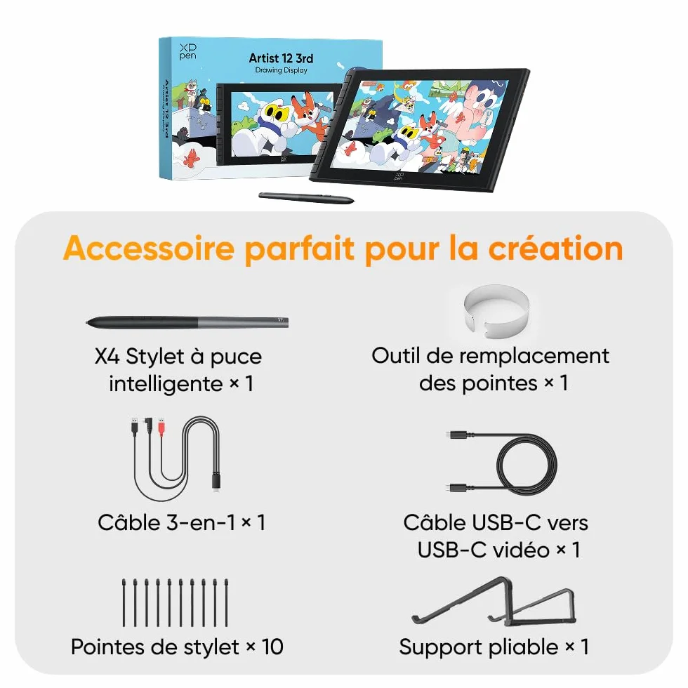 XPPen Artist 12 3rd (Édition 2025) Tablette Graphique Dessin Écran 12 Pouces avec Molette X-Dial, 8 Raccourcis, X4 Stylet 16384 Niveaux pour Illustrateurs Designers