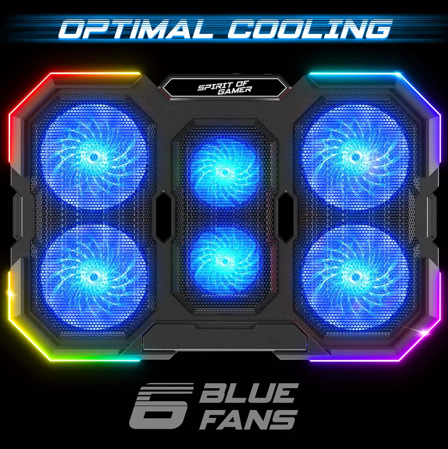SPIRIT OF GAMER Refroidisseur PC Portable 10"-17" 6 Ventilateurs Silencieux RGB Support Ventilé pour Ordinateur Portable