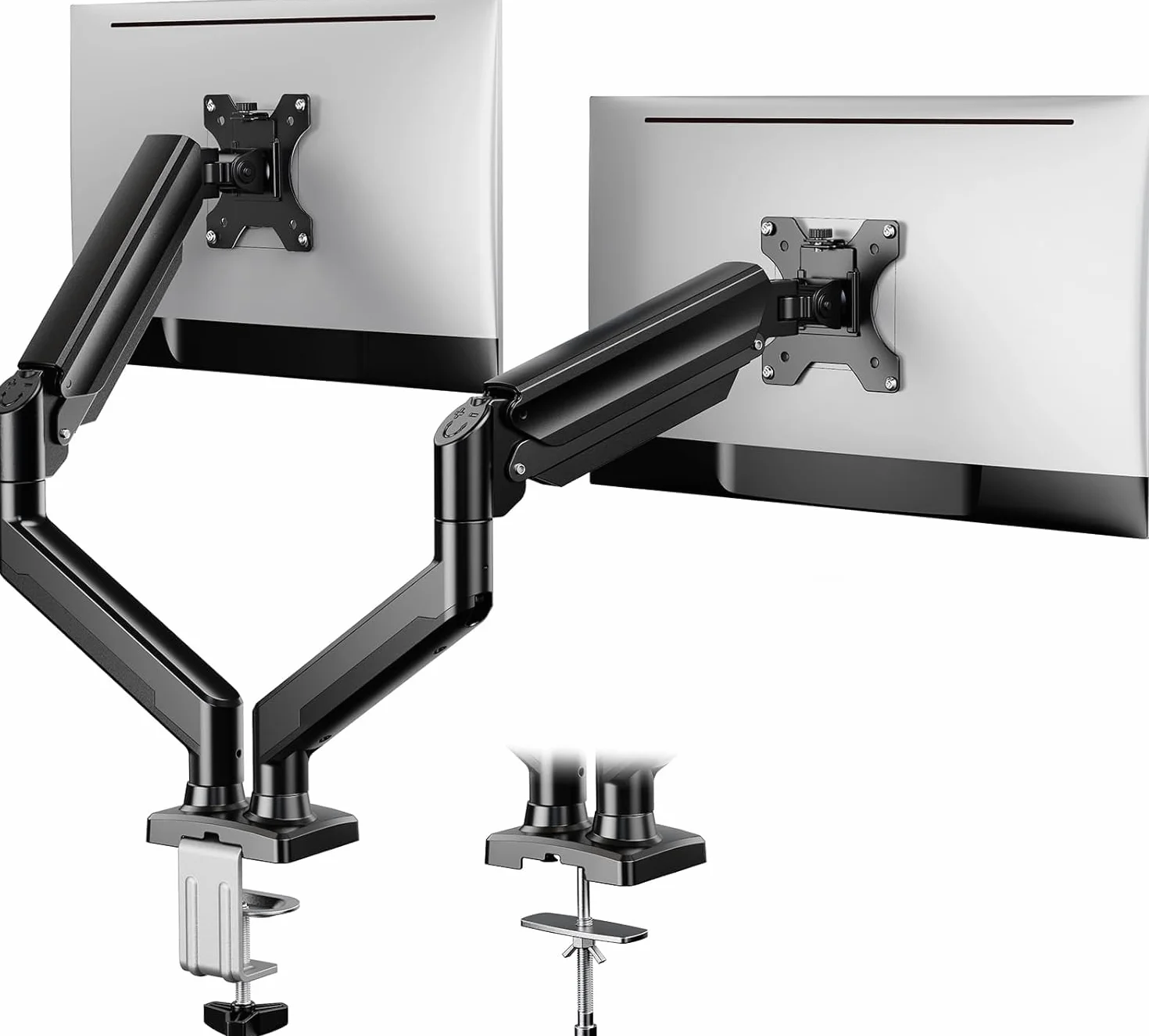 ErGear Support Double Écran PC 17-32 Pouces, Bras pour Écran PC Capacité 2-10 kg, Réglable, Pivotant 180°, Inclinable, Rotation 360°, VESA 75x75/100x100