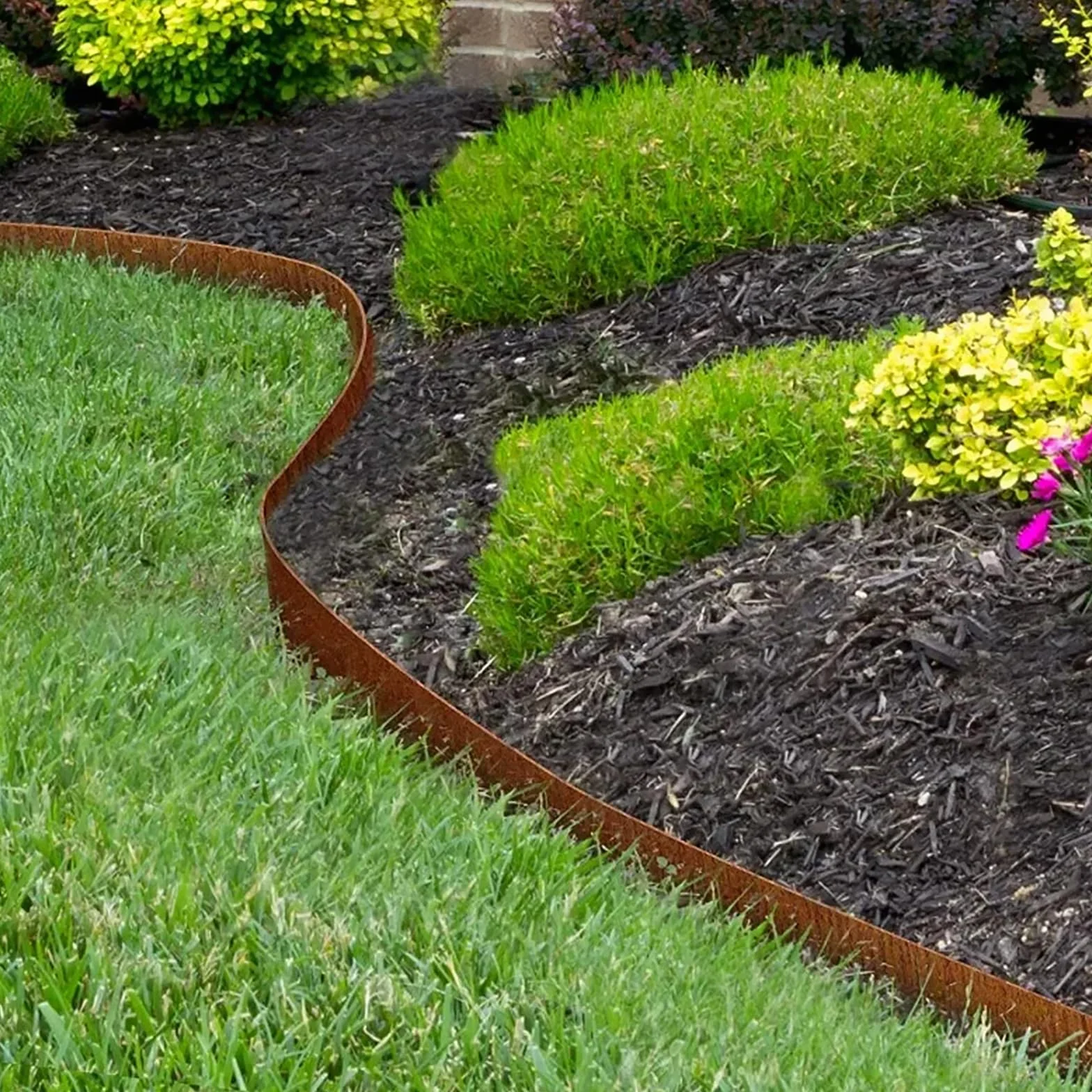 Bordure de pelouse en métal 10 m - Bordure de parterre avec aspect rouille - 15 cm de haut - Pour délimiter les parterres de fleurs, les chemins de jardin, les arbres, les jardins de gravier