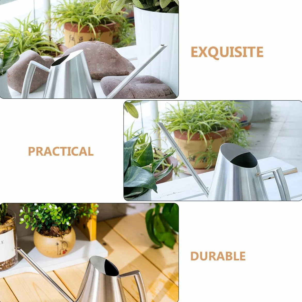 Arrosoir Outil D'arrosage Résistant en Acier Inoxydable 900ml Long Bec Vintage Finition Soignée et Prise Confortable pour Fleurs et Plantes en Jardinage