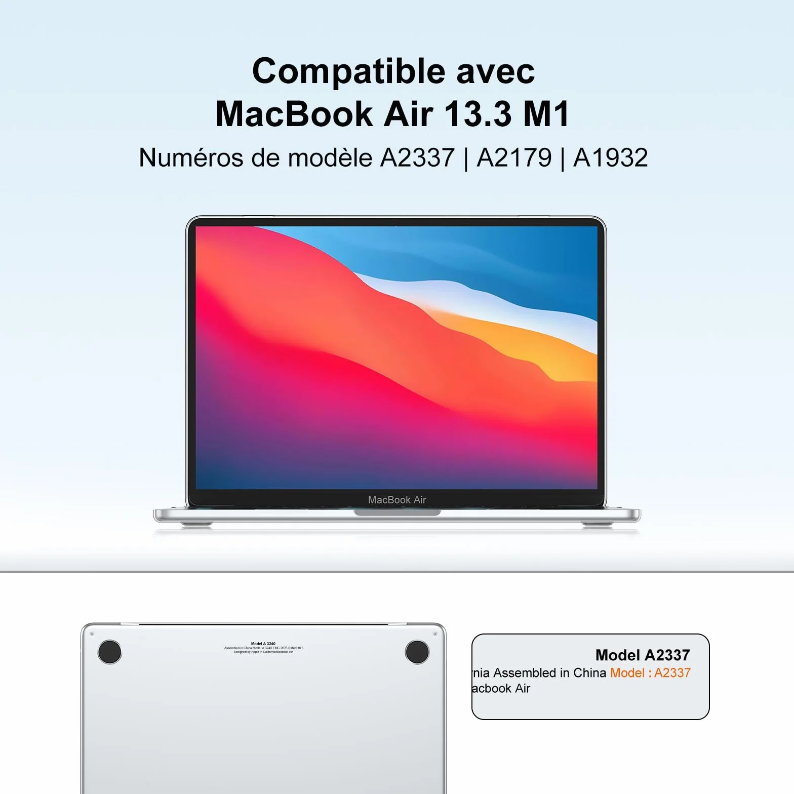 Coque Compatible MacBook Air 13 M1 2021-2018 A2337 A2179 A1932, Plastique Etui Rigide Cristal + Couverture de Clavier TPU