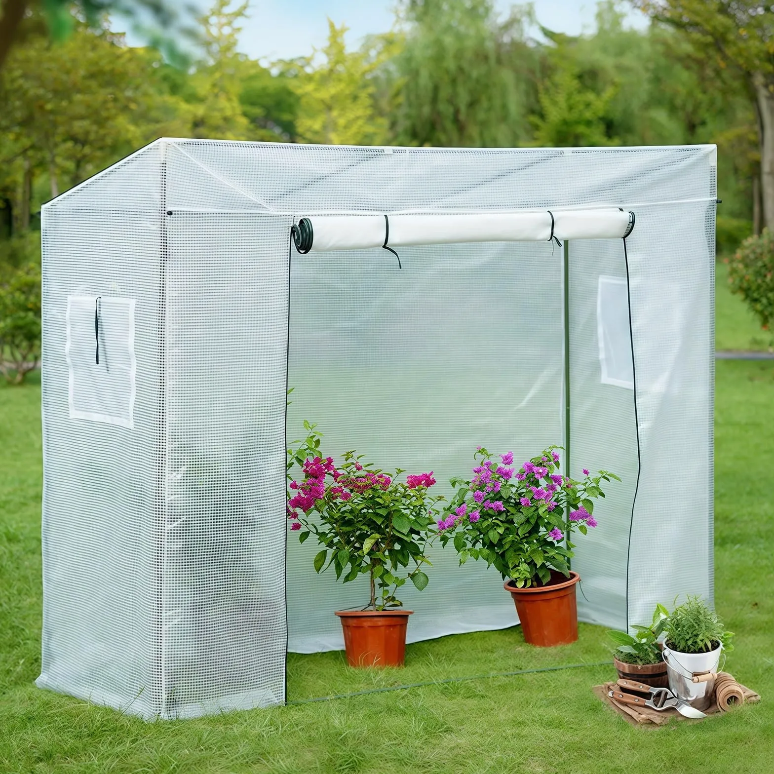 Petites serres, avec Couvercle en PE, Petites serres pour Plantes, Porte à Fermeture éclair avec volet Roulant, 200x77x170cm