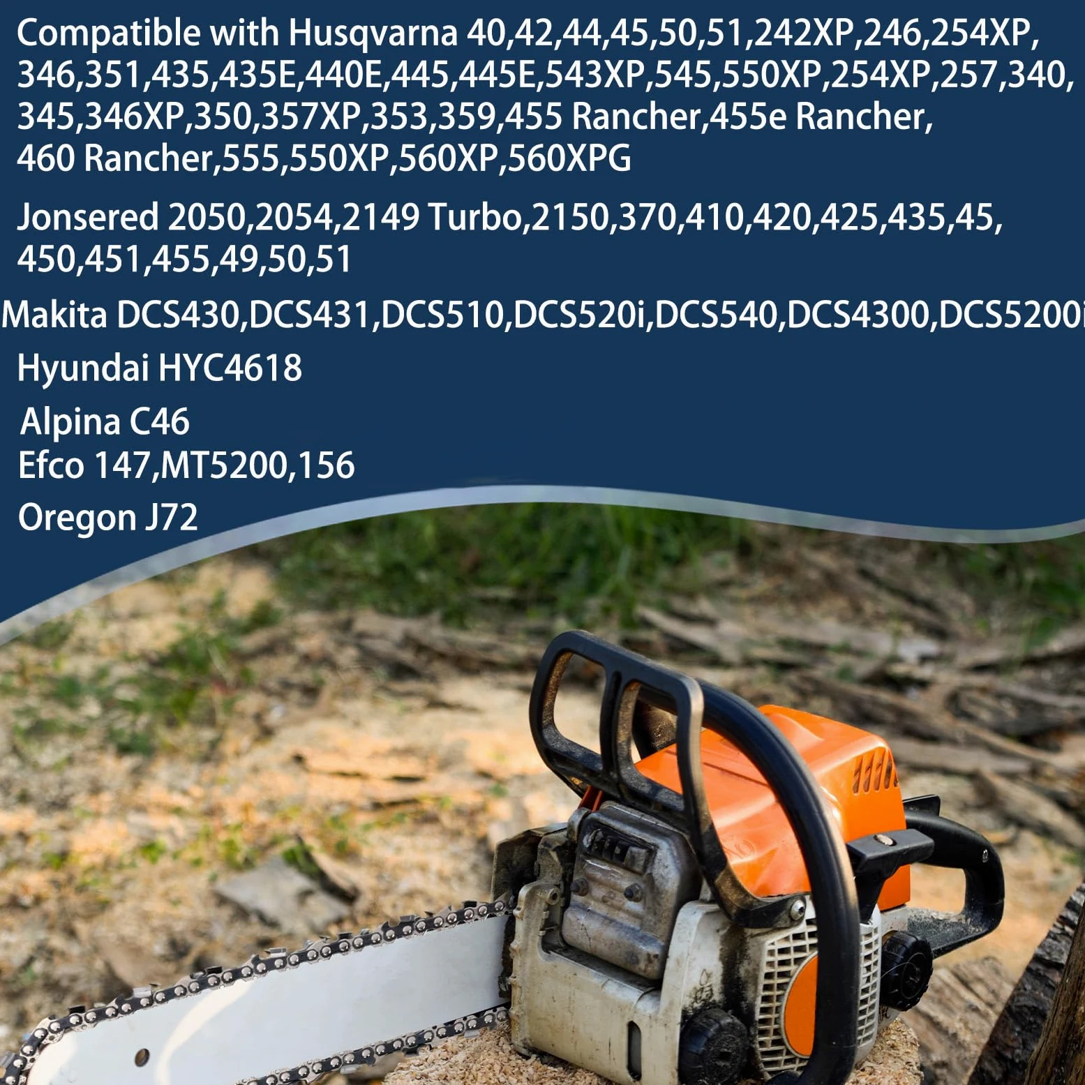 Chaîne de tronçonneuse de 45,7 cm pour Husqvarna 45,50,346,351,435,435E, 440E, 445,445E, 550XP, 346XP, 359, 55, Oregon J72, Hyundai HYC4618 Pas de 0,825,5 cm 0,058" (1,5 mm) Gauge Barre 45 cm