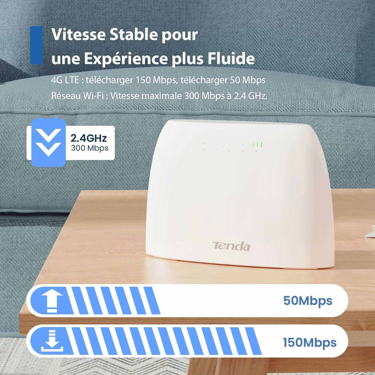 Tenda Routeur 4G LTE 150Mbps WiFi 300Mbps Modem Carte SIM 4G03