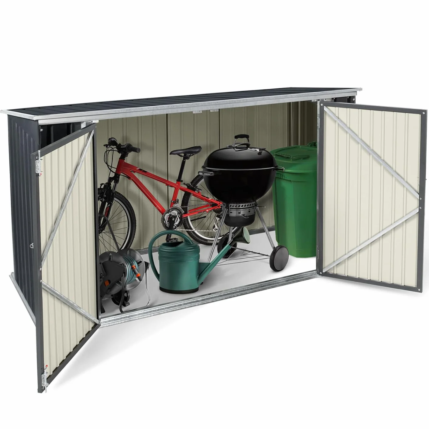 Abri de Jardin en Métal Verrouillable Multi-Rangement pour Vélos, Outils et Poubelles